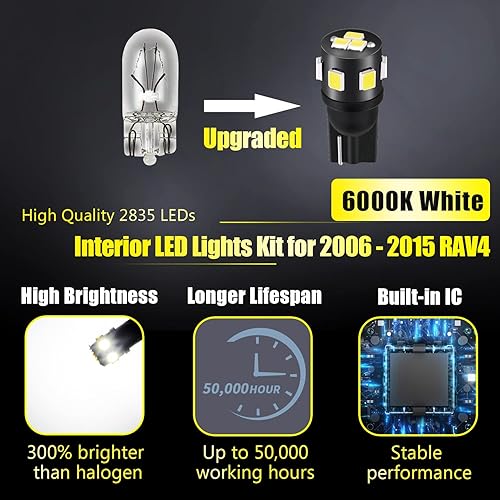 Miniatura 2 de Kit de 8 piezas de luces LED RAV4 para Toyota RAV4 2006 2007 2008 2009 2010 2011 2012 2013 2014 2015 blanco 6000K paquete de iluminación LED