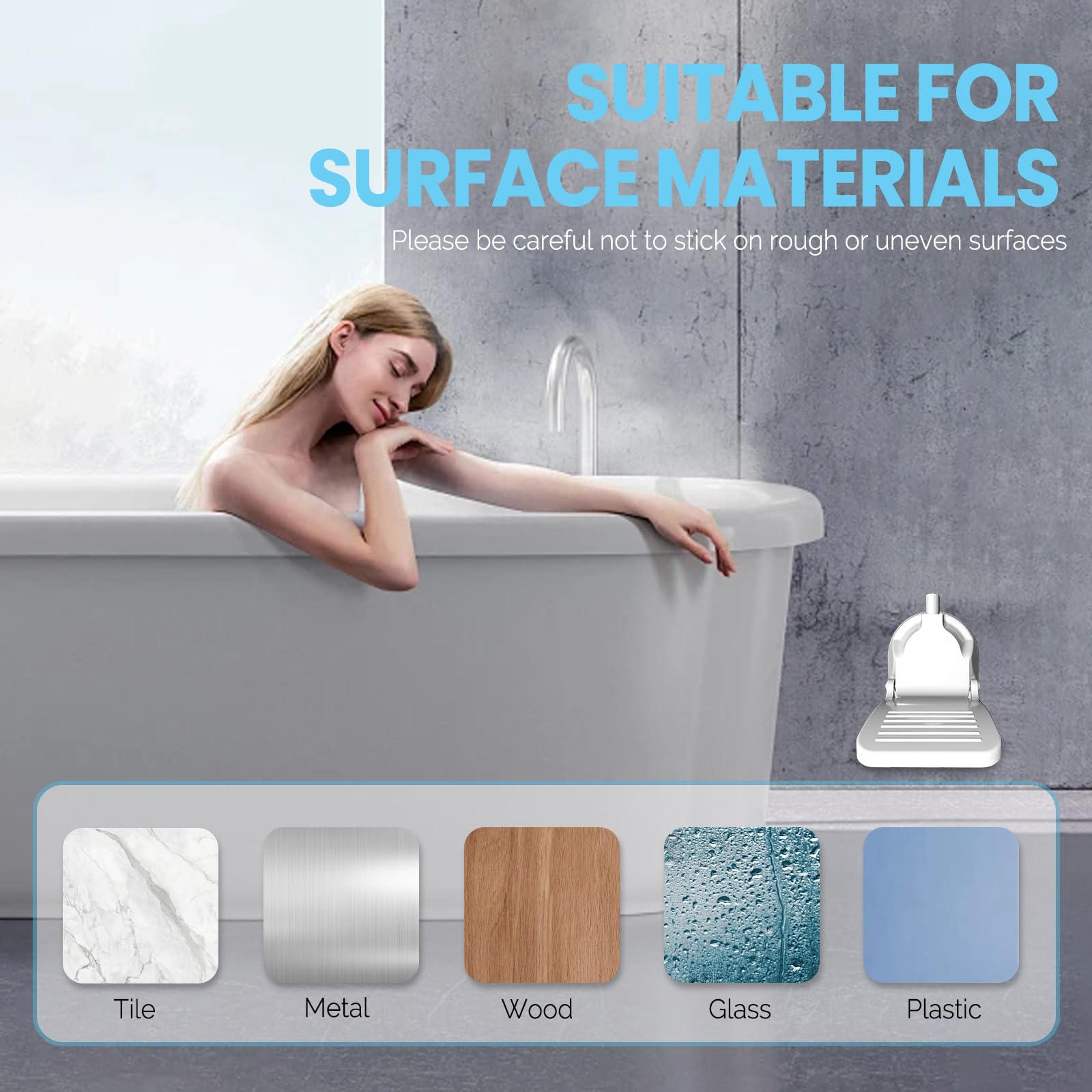 Repose-Pieds de Douche, Repose Pieds pour Jambes de Rasage, Support de Jambe de pour Salle de Bain, Repose-Douche avec Ventouse, Support de Pied de Douche, sans Perçage