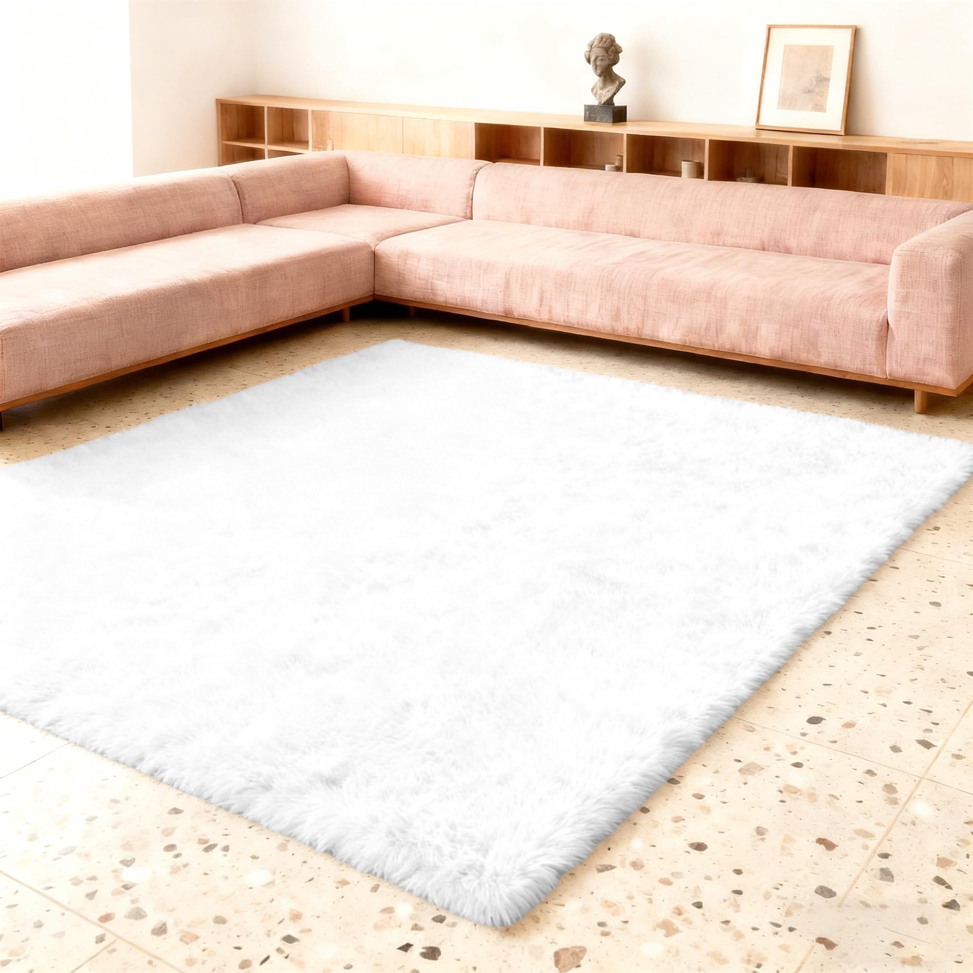 Antypoślizgowy Dywan 210 x 220 cm Antypoślizgowe, Miękkie Dywanik Przy Łóżku Z Antypoślizgowym Spodem Do Prania, Duży, Miękki, Puszysty Do Pokoju Dziecięcego, Nowoczesny, Biały