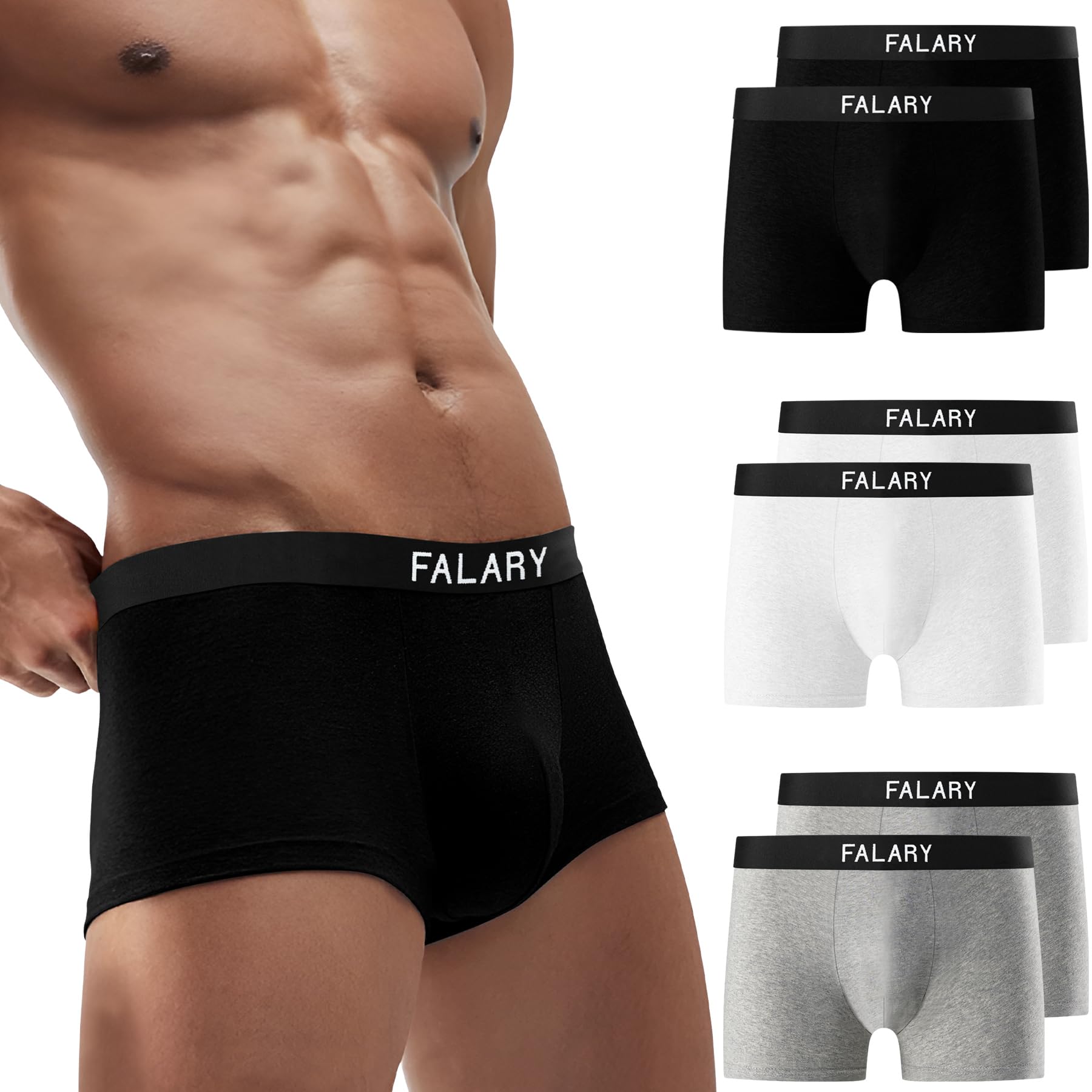 FALARY Calecon Homme Boxer Homme Coton Lot de 6 sous-VêTement Caleçons de Sport Homme Boxers,Noir/Gris/Blanc L