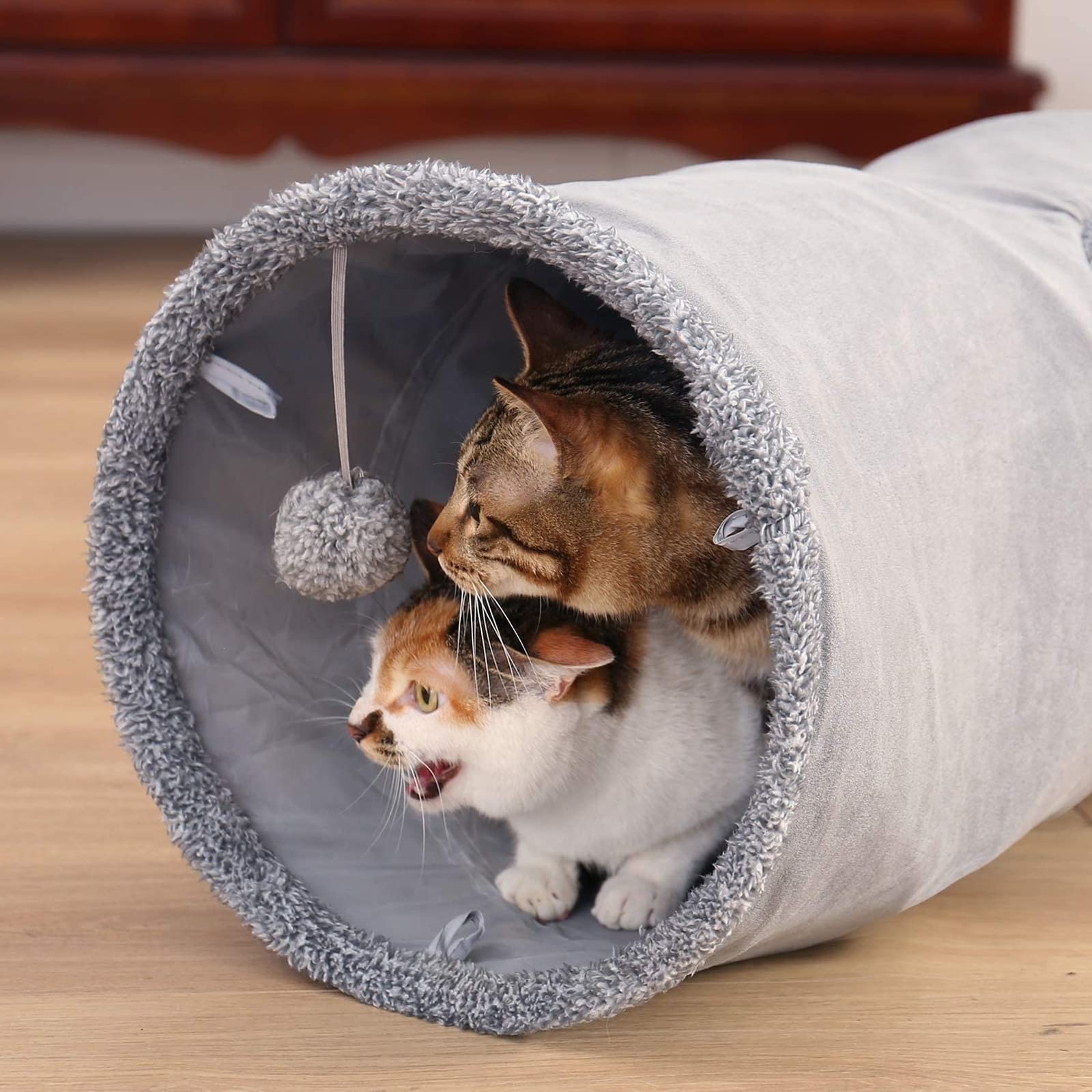 Zusammenklappbarer Katzentunnel Für Haustiere, Katzenspielzeug, Spieltunnel, Strapazierfähiges Wildleder, Versteckbarer Haustier-Crinkle-Tunnel Mit Ball
