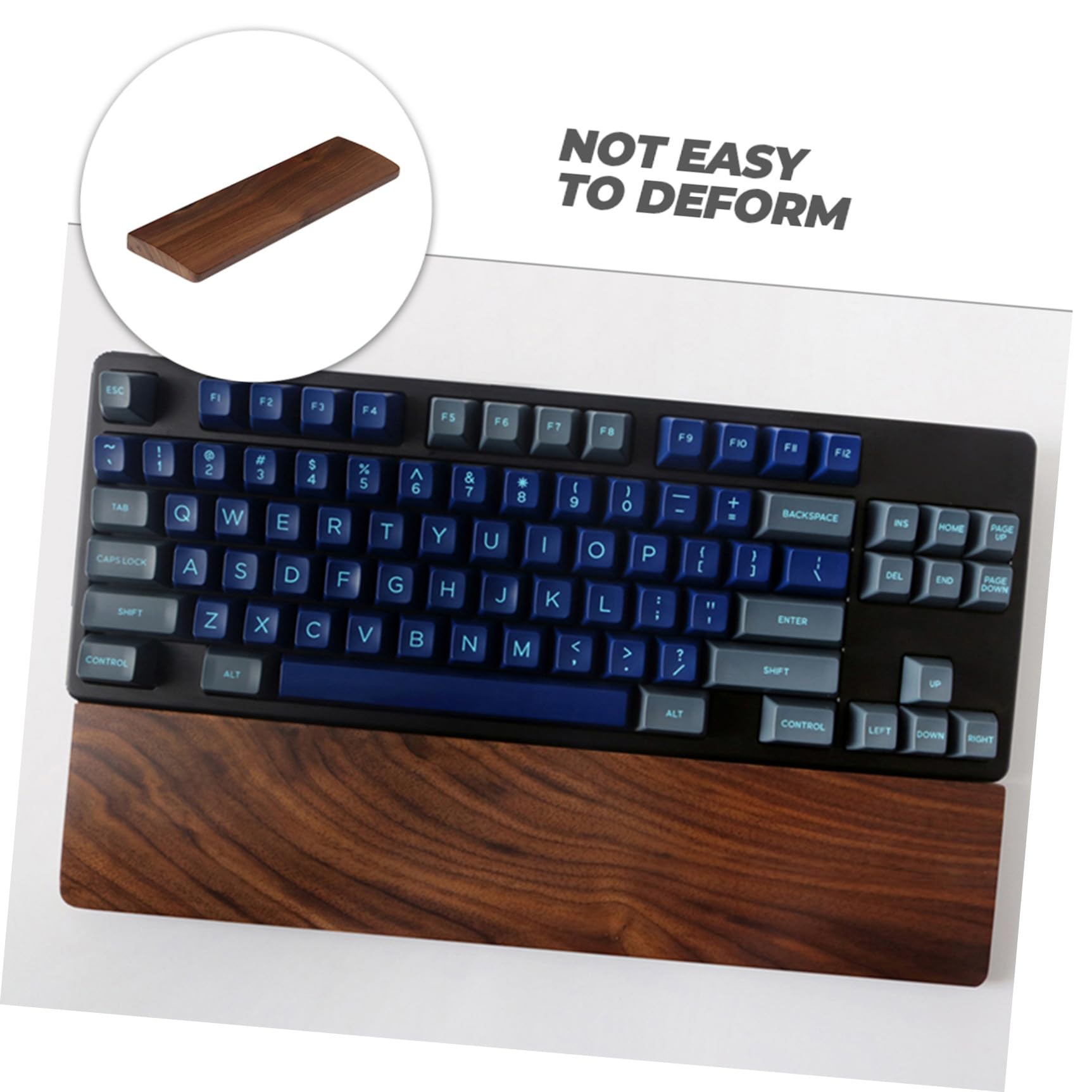 TEHAUX Ergonomische Tastatur mit Natürlicher Holzstruktur aus Walnussholz Handgelenkauflage 440x80mm und Komfortabler Handgelenkstütze für Büro und Gaming