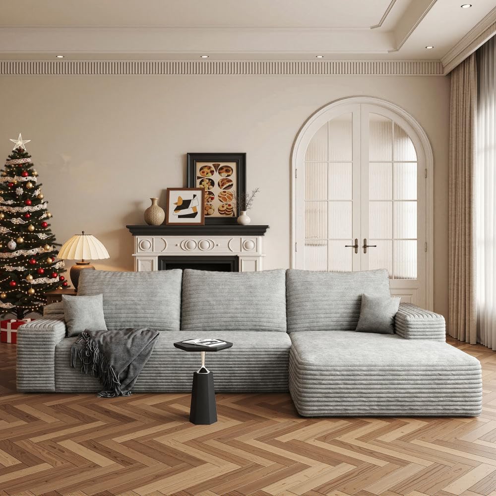 Boneless Couch, Modular Sectional Couches for Living Room, U-Shaped Cloud Couch Sofa with Deep Seat, Fluffy Corduroy Upholstered Corner Sofa