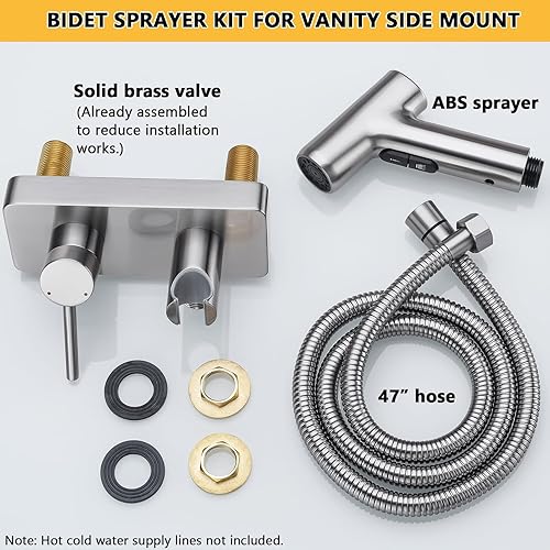 Miniatura 7 de Pulverizador de bidé de mano de latón para inodoro, accesorio de grifo de bidé frío y caliente, montaje lateral de tocador de baño, 2 funciones, kit