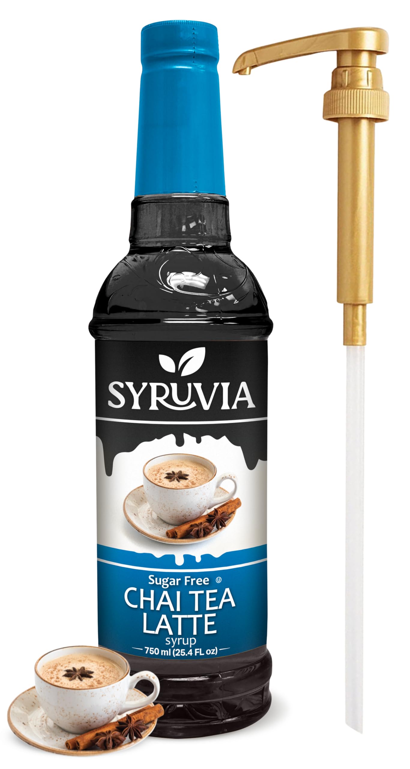 Syruvia Sugar Free Chai Tea Flavored Syrup for Coffee, Drinks, Lattes, and Desserts – 25.4 fl oz, With Pump