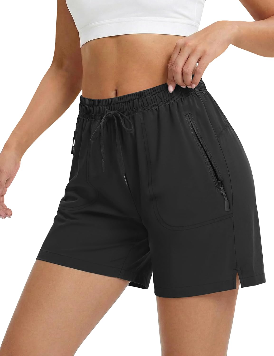 MAGCOMSEN Women's Shorts UPF 50+ Quick Dry Drawstring Sweat 5" Hiking Athletic Gym Golf Summer Shorts 3 Zipper Pockets