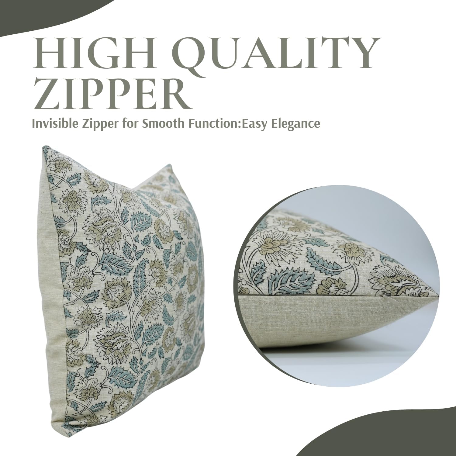 Linen Blend Rectangle 12x20 Inch Handloom Grey Block Print Throw Pillow Cover Décor for Home & Living Room-Mandakni