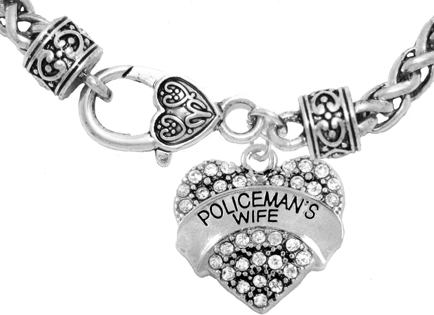 Cardinali Jewelry Policeman's Wife Crystal Heart Bracelet, Hypoallergenic, Safe-Nickel, Lead, and Cadmium Free.