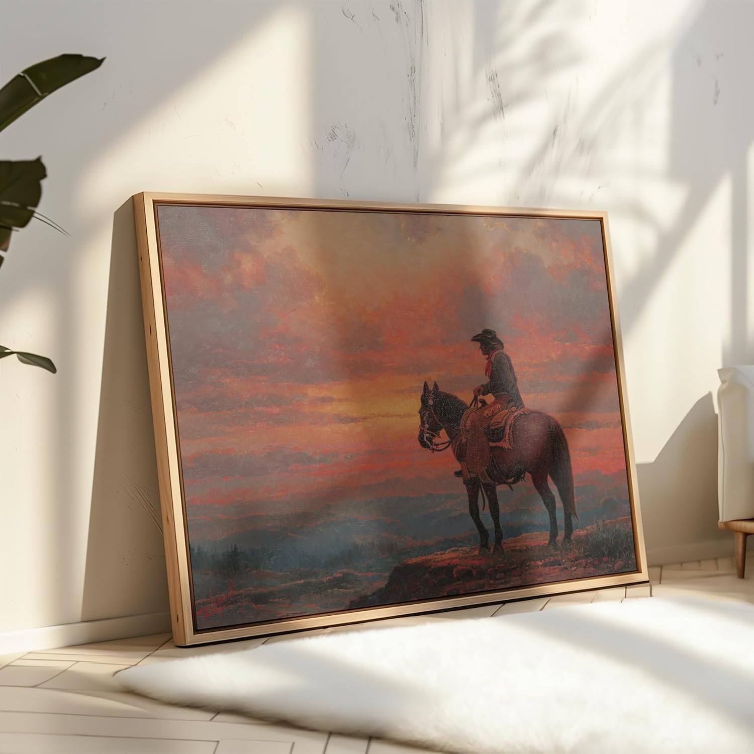 Poster Master Vintage Sunset Print - Retro Cowboy Poster - Western Art - Moody Landscape Wall Design - Gift for Men & Women - Decor for Office, Living Room or Farmhouse - 8x10 UNFRAMED Wall Art