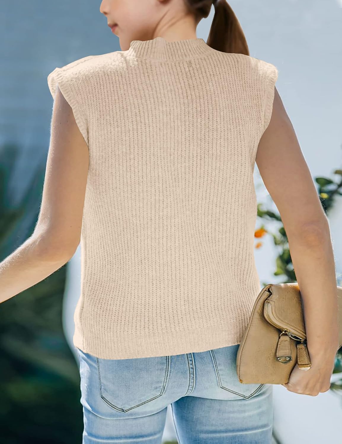 Amarmia Girl's Mock Neck Knit Sweater Vest Kids Solid Cute Sleeveless Casual Summer Ribbed Pullover Tank Tops