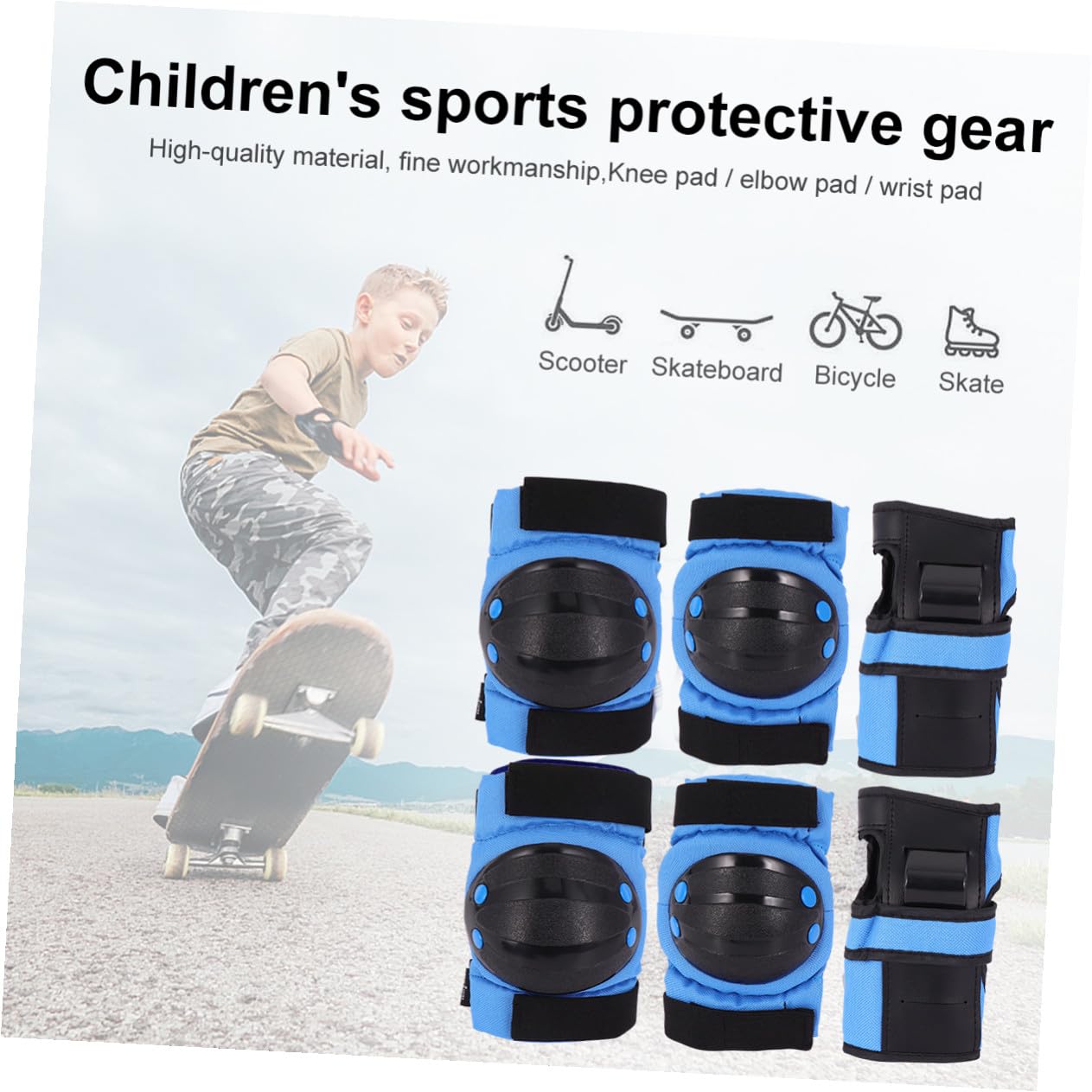 Outanaya Roller Set Thickened Protective 6pcs Pads Skating Gear | Blue Finish, Polyester with Pp Shell and Oxford Cloth, Ventilated Build, Adjustable Elastic Straps for 15-30kg, 25-40kg,