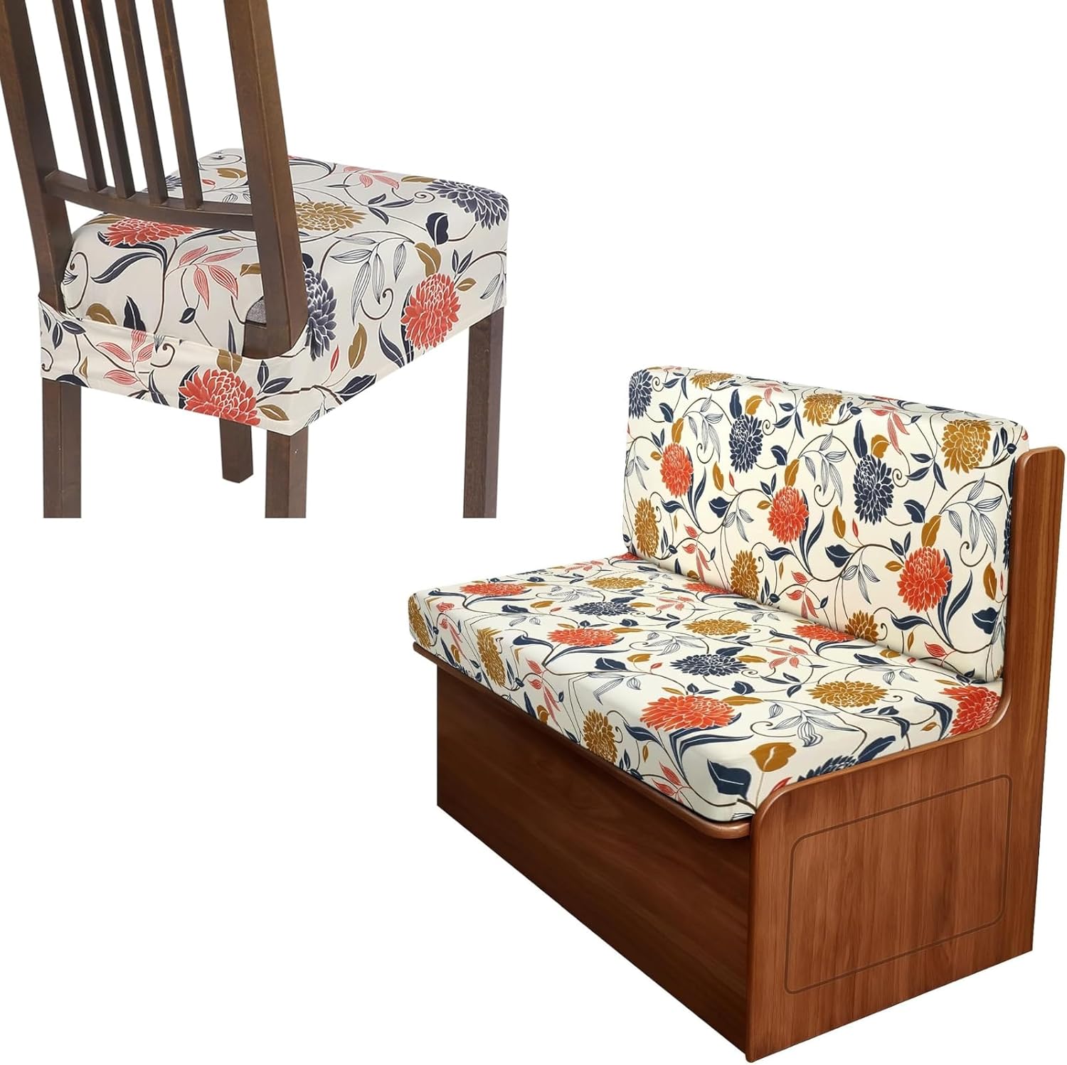 SearchI Seat Covers Bundle Products, Stretch Soft Dining Chair Seat Covers Set of 4 & RV Dinette Cushion Covers Camper Cushion Slipcovers(1 Backrest Cover & 1 Bench Cover)