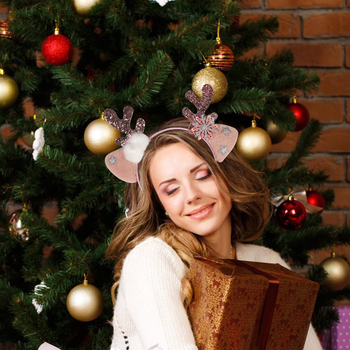 Sequined Antler Headband Brown Holiday Party Accessory Reusable Christmas Reindeer Headband Gold Antlers with Bells at Ksh  main image 3