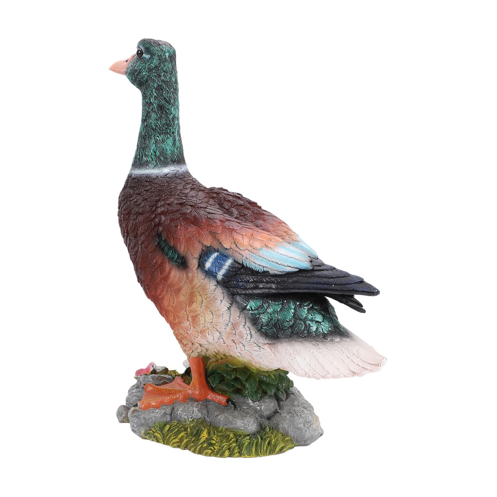 Sxhlseller Ornamento da Giardino con Anatra Germano Reale Dipinto a Mano |Statua in Resina con Testa Verde di Anatra per la Decorazione del Patio del Prato all'aperto