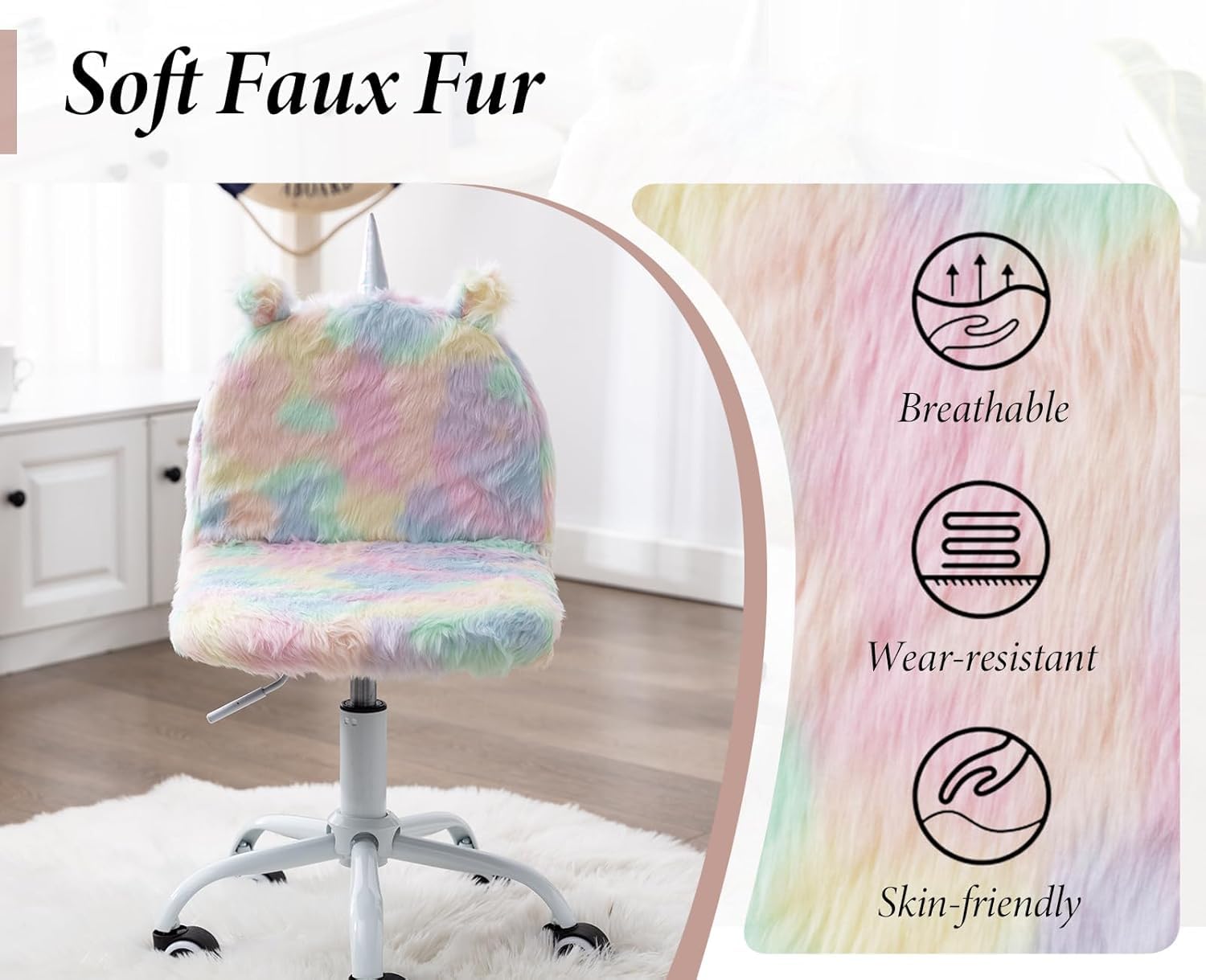 chairus Sedia da scrivania per bambini in morbida pelliccia sintetica regolabile in altezza sedia girevole per cameretta dei bambini (colorata)