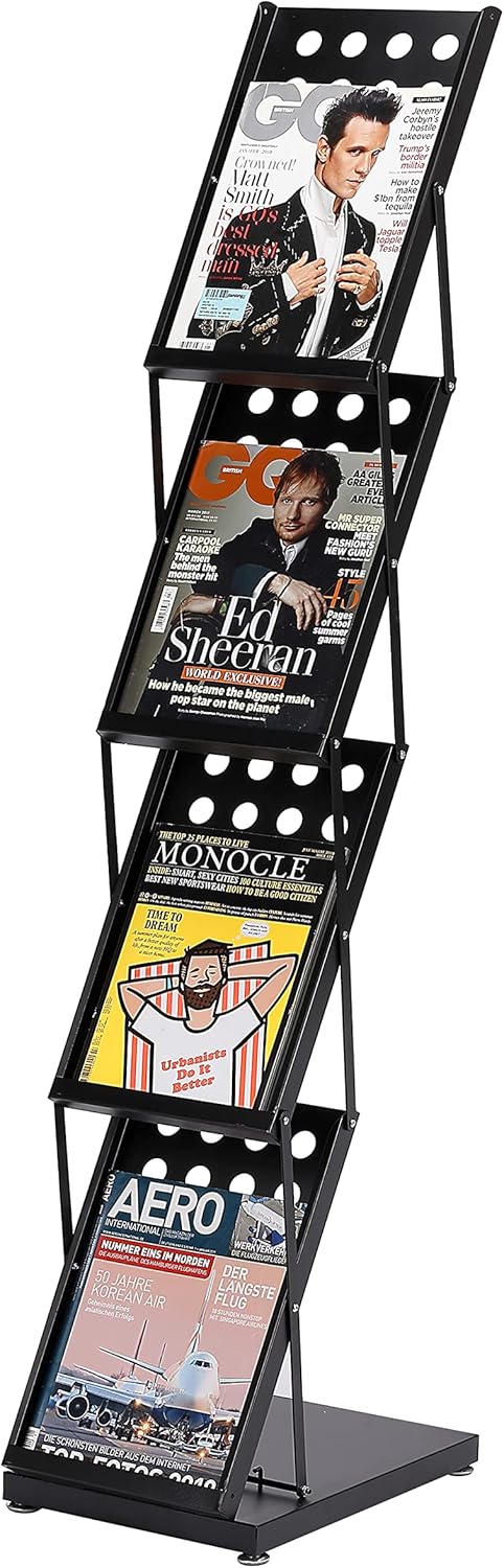 WERTIRUNG Brochure Magazine Catalog Literature Display, Literature Catalog Rack with Carrying Bag, Foldable Magazine Stand for Office Retail Store and Exhibition Trade Show, 4 Pockets (Black) : Office Products