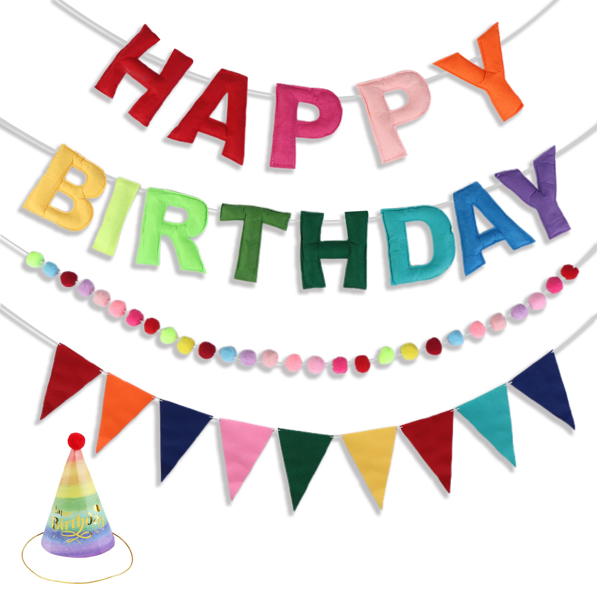 Happy Birthday Decorations, Happy Birthday Felt Banner, Garland & Bunting