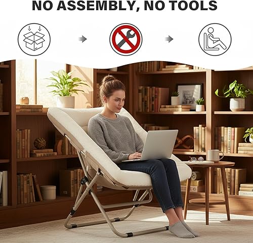 Miniatura 9 de Tiita Silla Cómoda Plegable, Silla de Acento Plegable de Gran Tamaño de Piel Sintética Suave, Silla de Descanso Perezosa para Niños, Adolescentes y