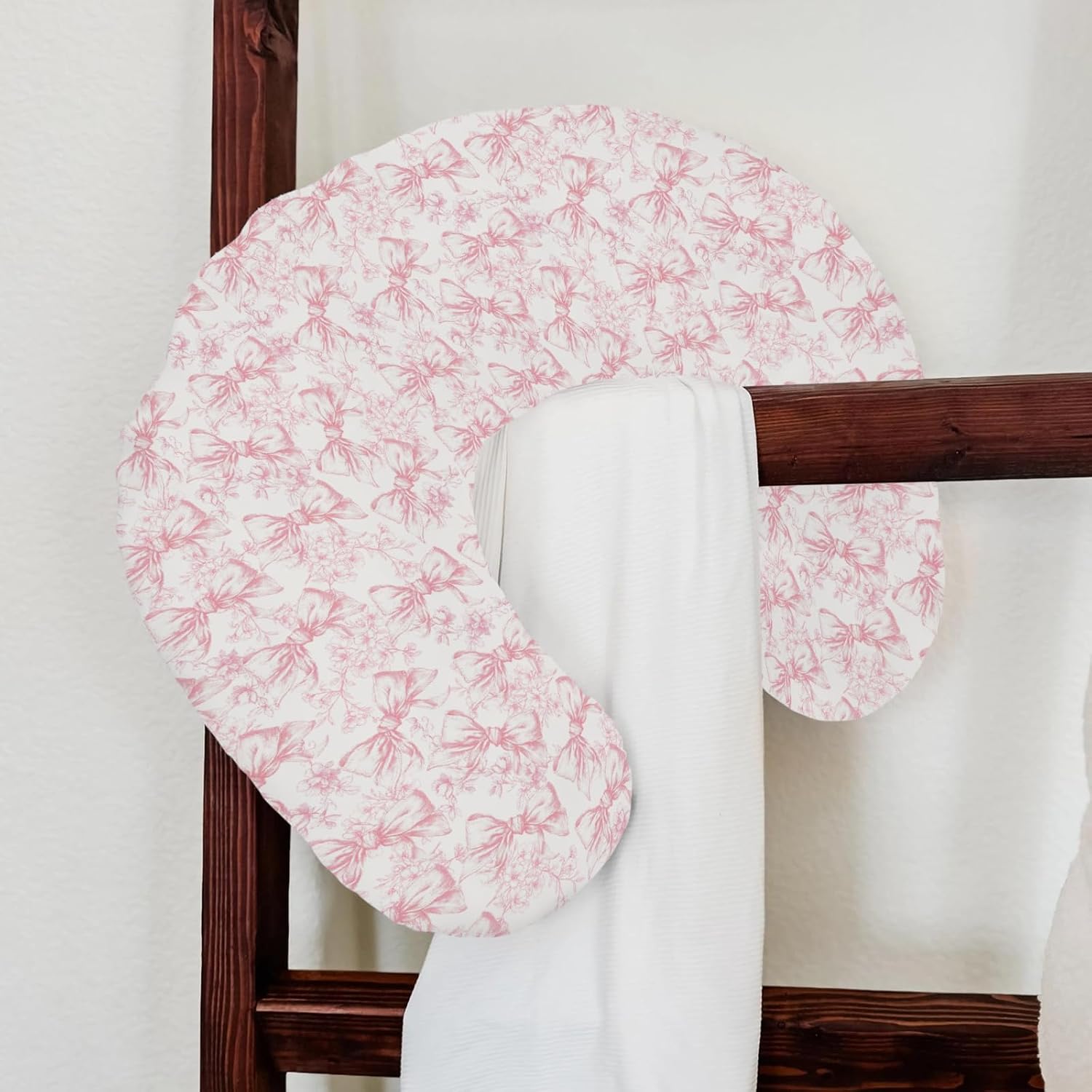 Vintage Pink Chinoiserie Flower Bows Nursing Pillow Covers Retro Floral Bows Soft Stretchy Removable Covers for Breastfeeding Pillows Pastel Girly Floral Plant Slipcover for Baby Girls Boys Newborn