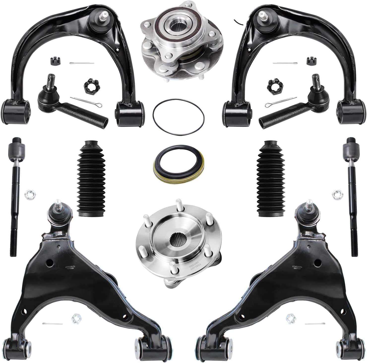 Detroit Axle - 12pc Front End Control Arms Kit for 2003-2009 Lexus GX470 Toyota 4Runner, 2007-2009 FJ Cruiser, Upper & Lower Control Arms Tie Rods Wheel Bearing Hubs Boots Replacement