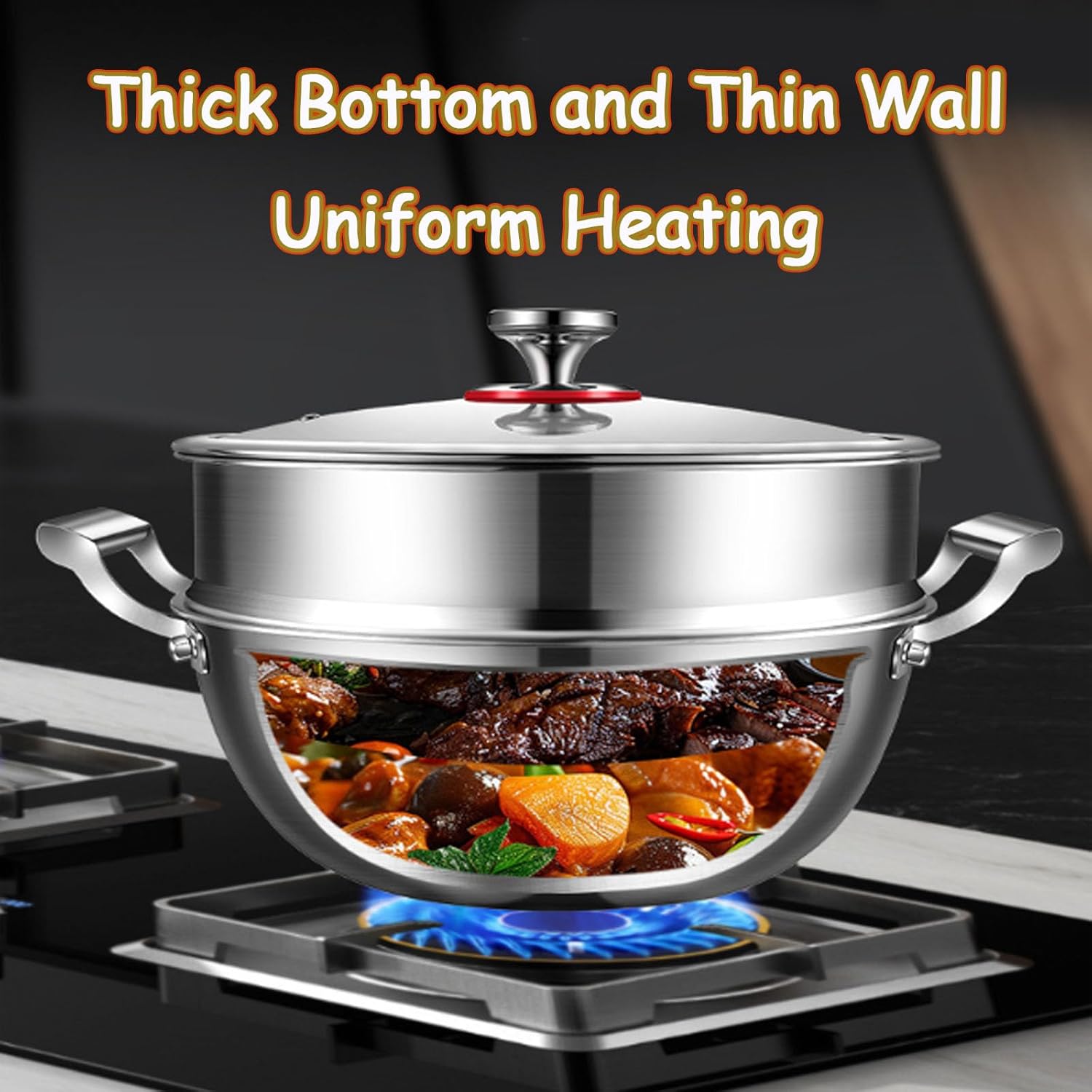 Titanium Wok with Double Handles, Multifunctional Ultra-Durable Scratch-Resistant Non Stick Even Heating Titanium Wok for Cooking with All Cooktops,with Steamer,13.38in