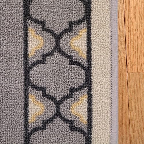Miniatura 3 de Alfombras de pasillo lavables con borde enrejado de tamaño personalizado de 26 pulgadas de ancho x 25 pies (gris)