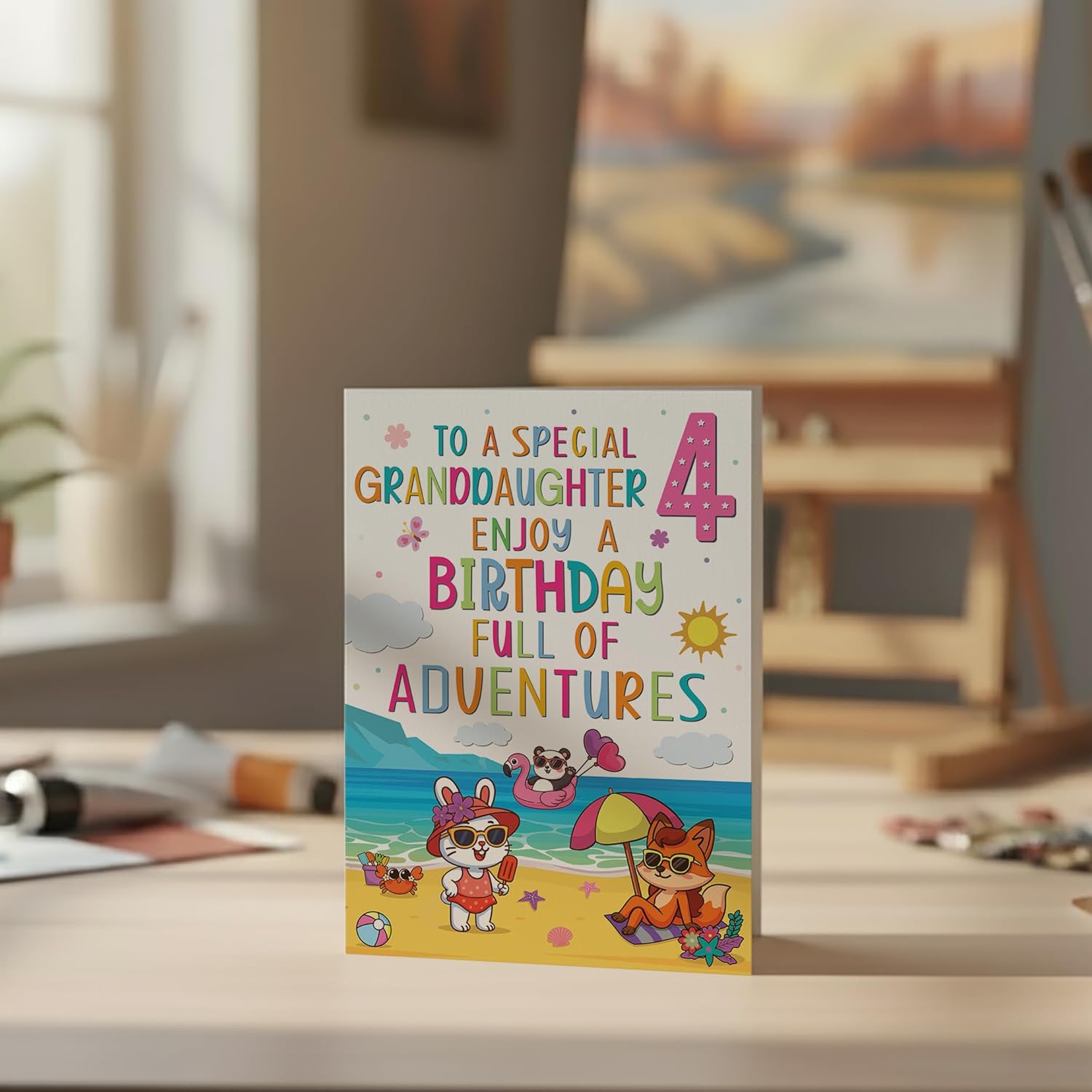 Cards Granddaughter 4th Birthday Card – Beach & Adventure Animal Design – A5 size Premium Greeting Card UK - Image 8
