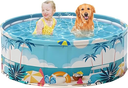 Foldable Swimming Pool for Kids 48"x18" Hard Plastic Portable Dog Pool Anti-Slip Collapsible Pets Bathtub Kiddie Pool Indoor Outdoor Backyard