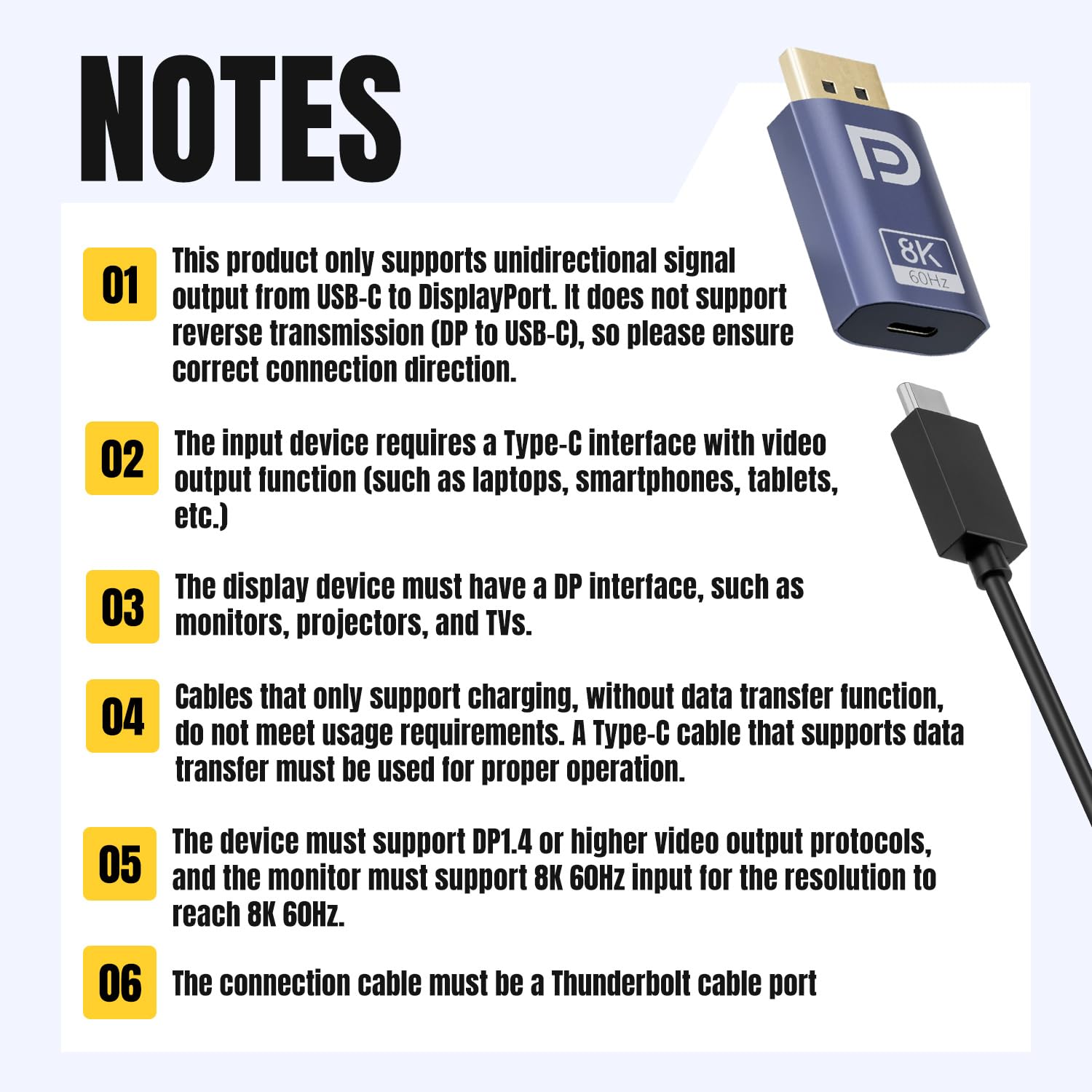 Adapter USB C na DisplayPort 1.4 8K@60Hz, konwerter typu C na DP obsługuje 4K@144 Hz, 2K@240 Hz HDR 3D, obudowa aluminiowa, kompatybilna z MacBook Pro/Air, iPad Pro, XPS, Samsung S23