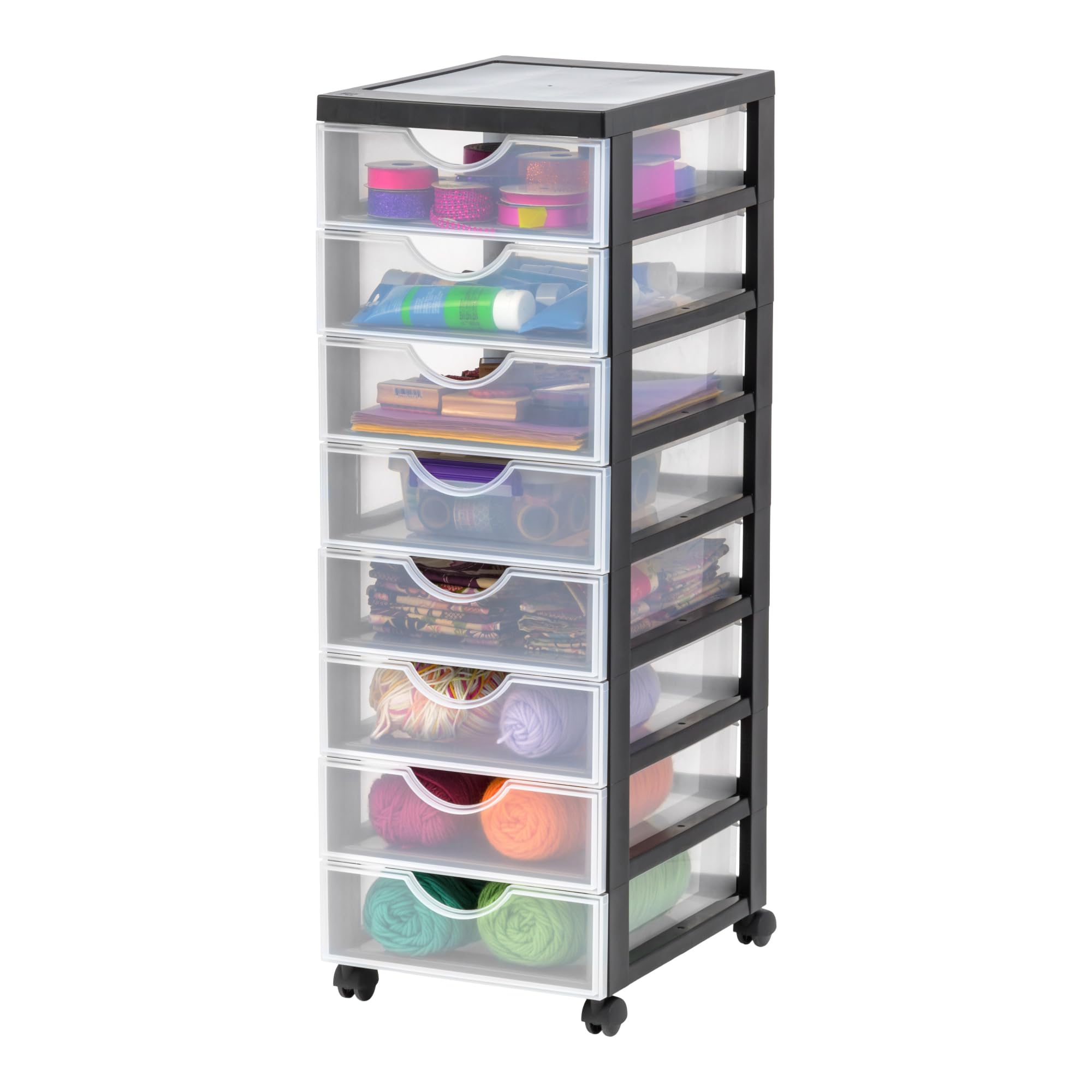 Iris Ohyama Kunststoff-Schubladenbox mit Rollen – 8 flache A4-Schubladen, DDDC-380