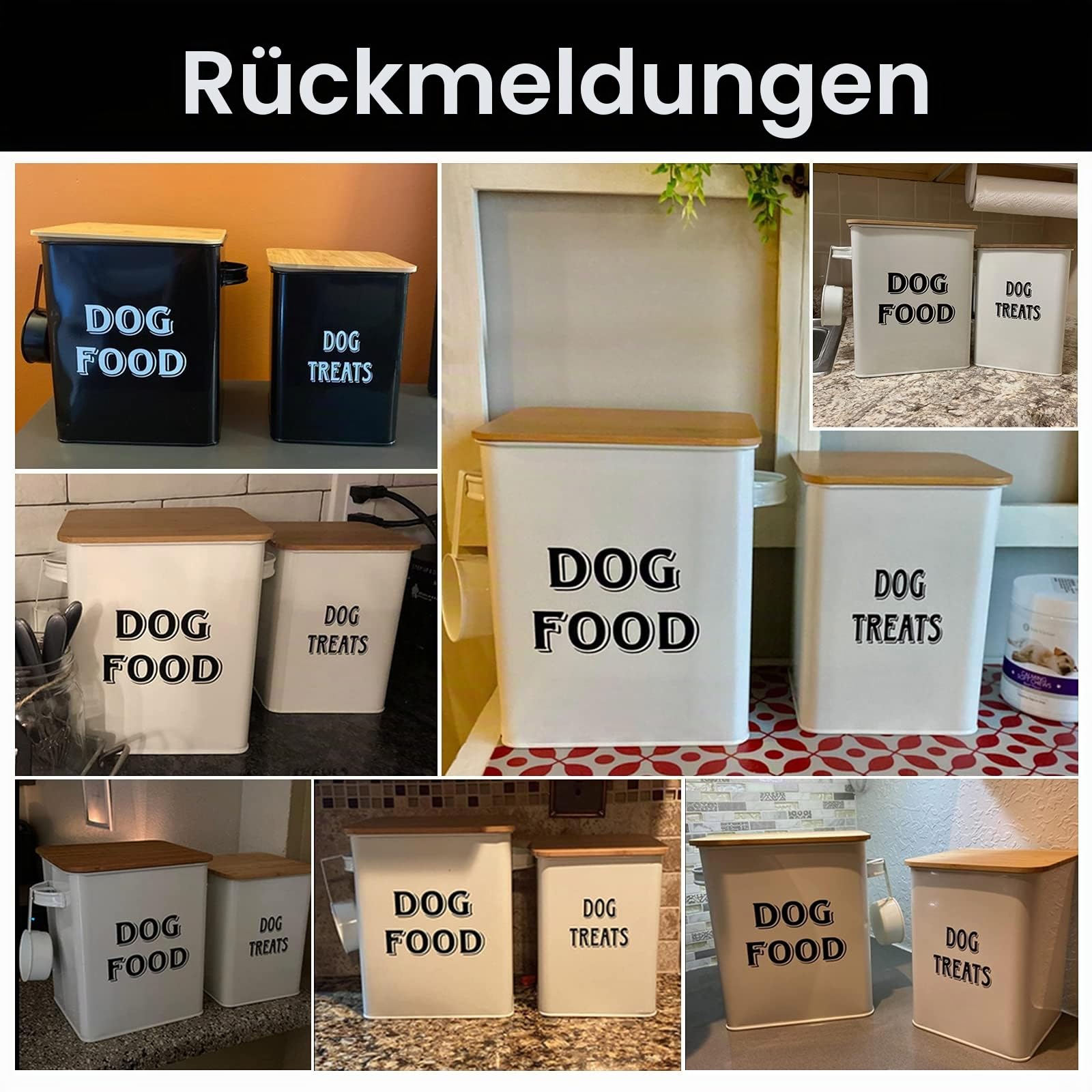 Morezi Tierfutterbehälter, hundefutter aufbewahrungsbox,hundefutter behälter mit Schaufel und luftdichtem Holzdeckel, Aufbewahrung von Lebensmitteln und organisations-schwarz