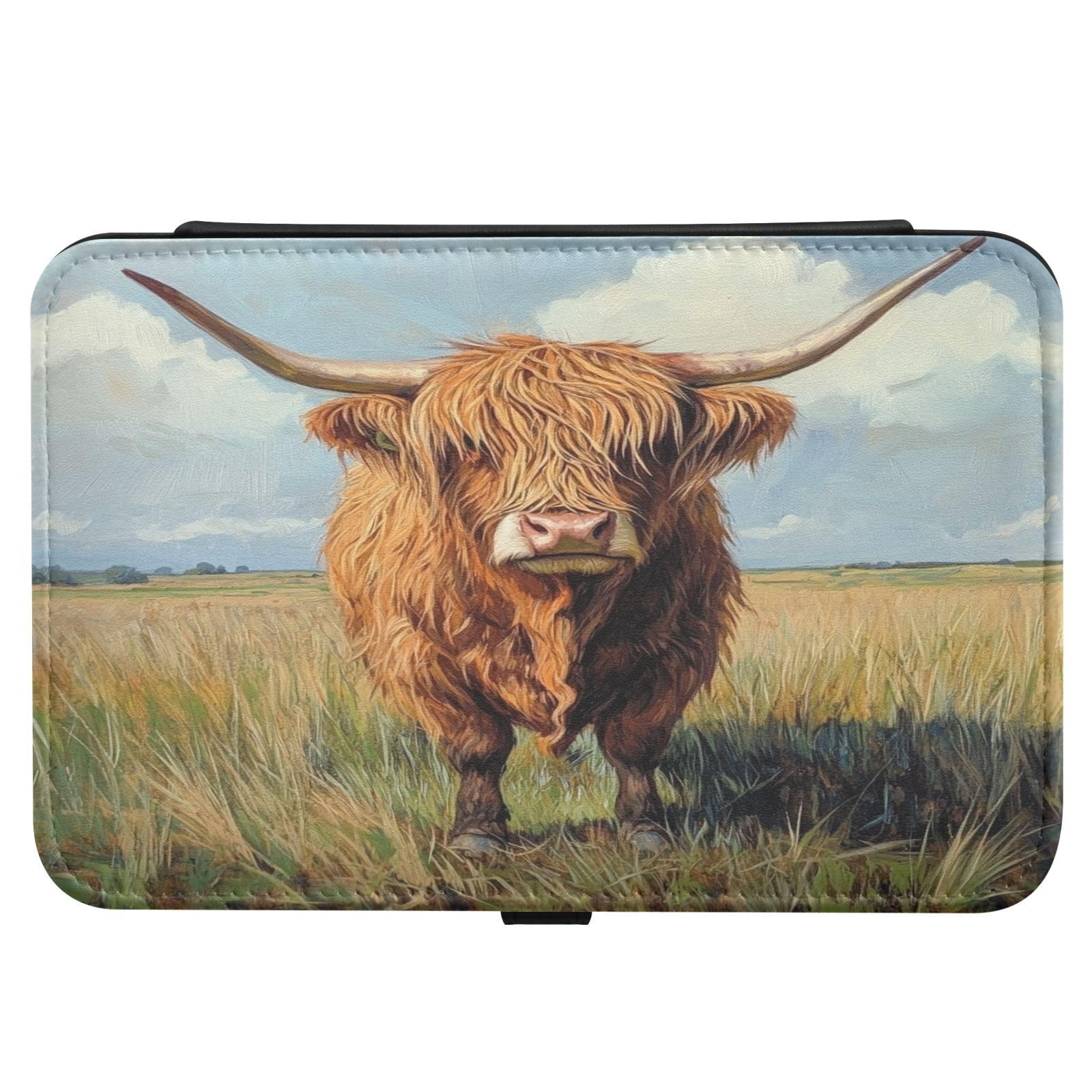 Haskirky Highland Cow Jewelry Box Portable PU Leather Travel Jewelry Organize for Women Jewelry Storage Display Holder for Ring, Necklace, Earring