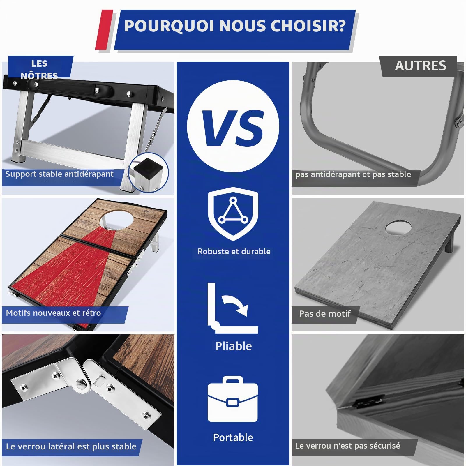 NZQXJXZ Jeu de Cornhole en Aluminium Durable pour l'extérieur, avec Sacs à fèves et Un Sac de Transport, pour Le Jardin, la pelouse ou la Plage Kit de Jeu de Plein air 2-en-1 Pliable pour Le Camping