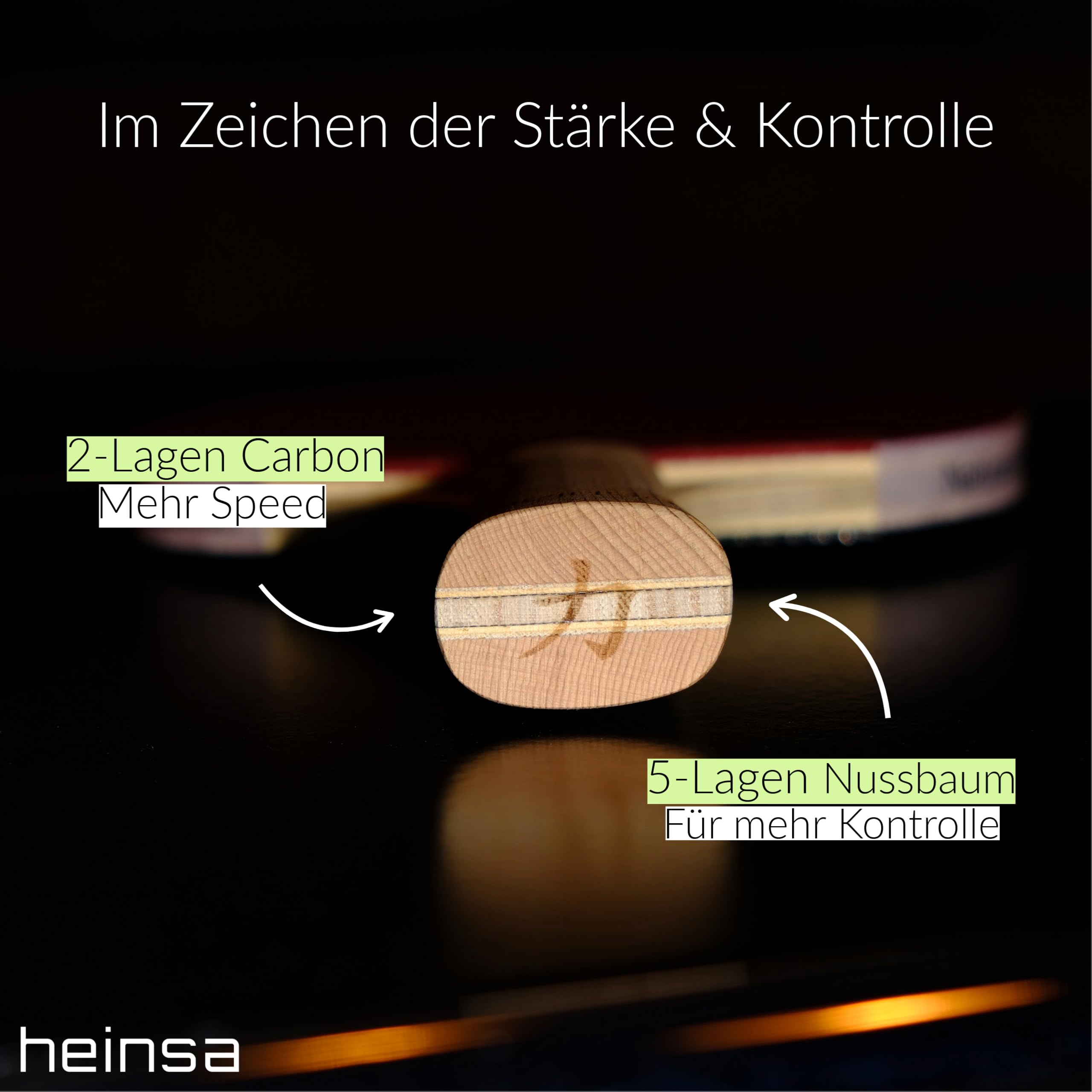 Natural Edition Carbon Tischtennisschläger Profi – ITTF-zugelassen, 2,1 mm Zero Gravity Belag, Naturholz-Optik, 2 Carbon-Schichten, konkaver Griff für Spin, Speed & Kontrolle, inkl. 2 Bälle