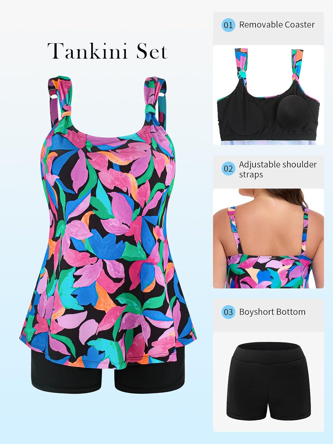 RELLECIGA Women's Tankini Set Swimsuits Scoop Neck Tummy Control Two Piece Bathing Suits with Boyshort - Image 3