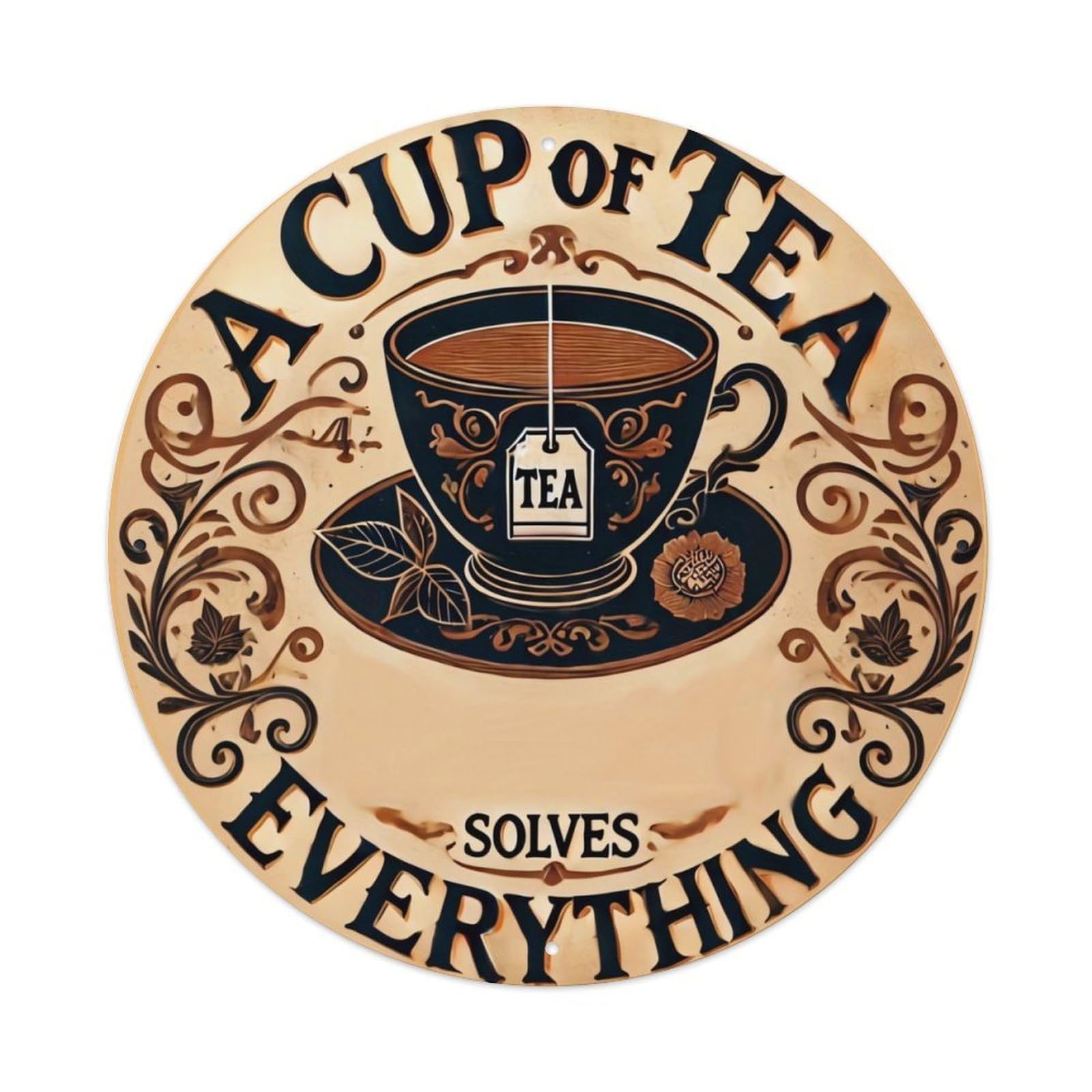 Jdyansheng Vintage A Cup Of Tea Solves Everything Tin Sign Metal Poster Metal Signs For Home Man Cave Bar Cafe Kitchen Laundry Room Wall Decorations 8X8 Inches