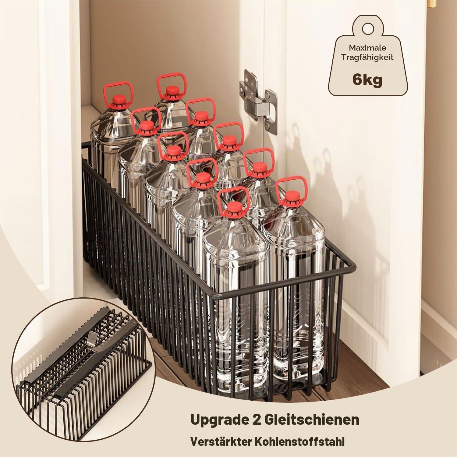 2 StüCk Teleskopschublade, KüChenschublade Regal Ausziehbare KüHlschrank Schublade KüChe Schrankauszug, Teleskop Schubladen SpüLschrank Organizer für SchräNke,15.2 B x 41.2 T x 16.2 H Cm (Schwarz)