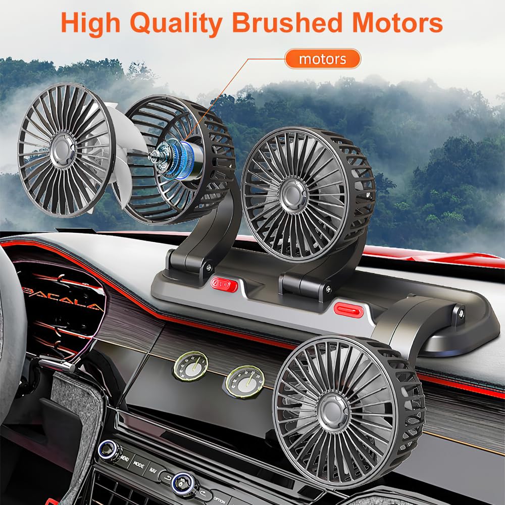 Ventilateur de voiture, Ventilateur électrique, Ventilateur USB portable, Ventilateur Électrique Automobile À Trois Têtes, Rotation 360 ° 2 Vitesses Convient à Toutes Les Voitures Familiales