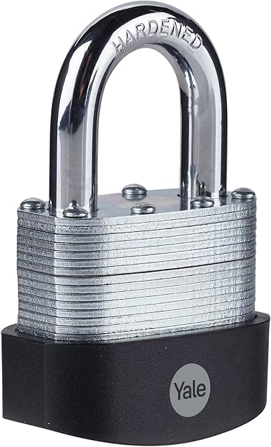 Yale Y125B/50/129/1 - Laminated Steel Padlock (50 mm) - Outdoor Hardened Steel Shackle Lock for Shed, Gate, Chain - 3 Keys - High Security