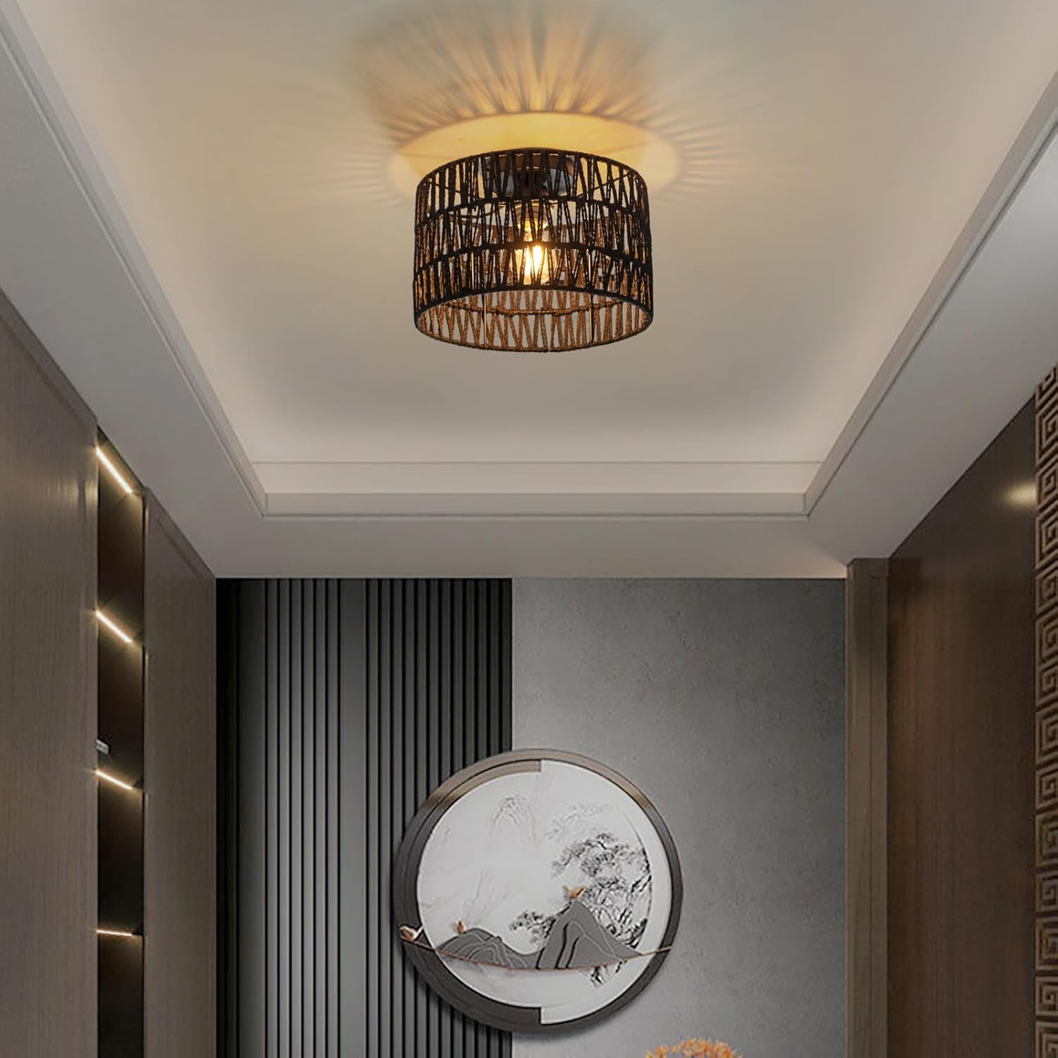 Drum lamp shades Gold metal shade,Hollow-out design Hand-crafted, Replacement shades For Floor,Chandelier,Table Living Room Bedroom Pendant lampshade (Round-G14)