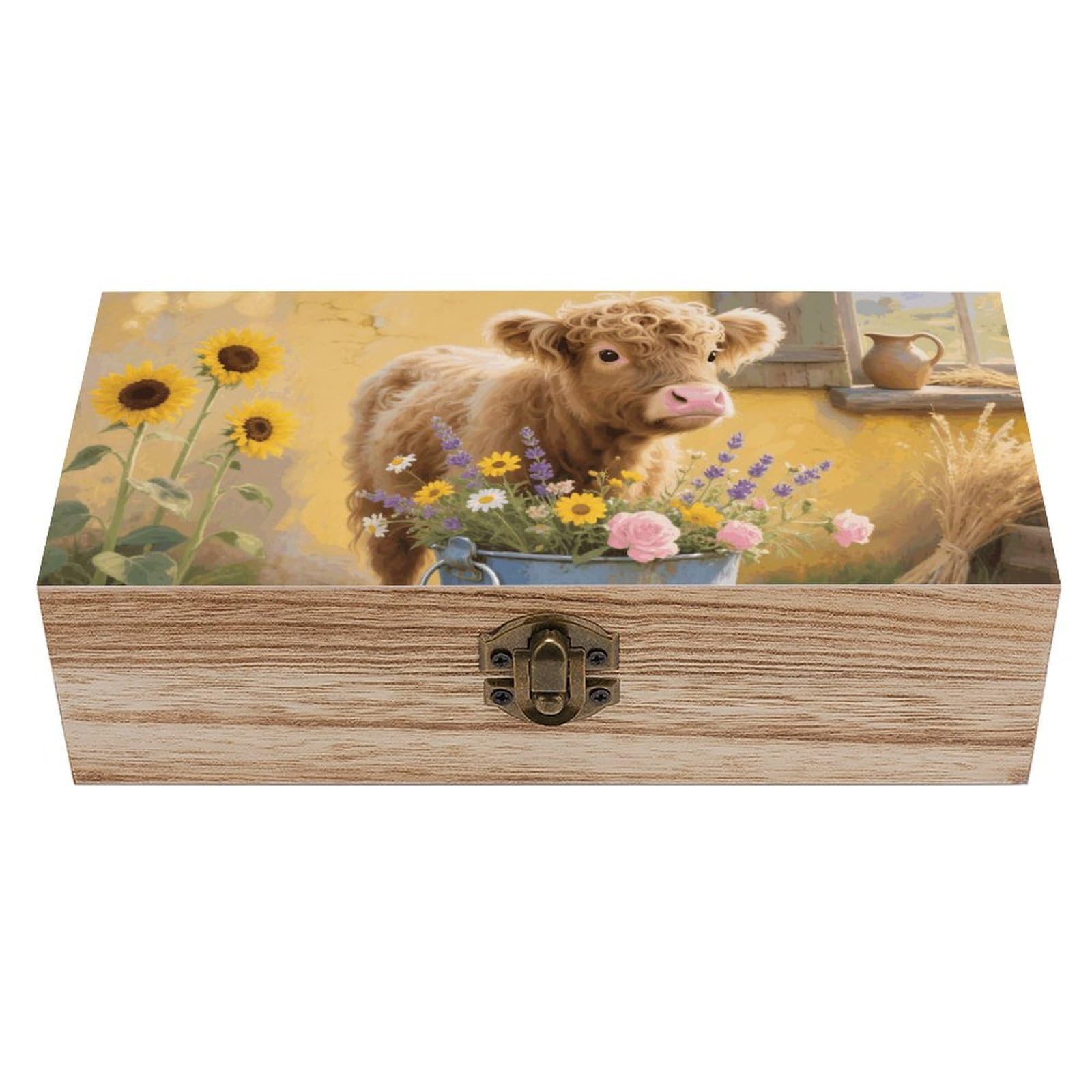 FodPand Decorative Keepsake Box Wooden Storage Boxes with Hinged Lid Handmade Farmhouse Cow Wood Organizer Memory Treasure Box for Jewelry Craft Card Photo Storage Wedding Bridal Shower Gifts