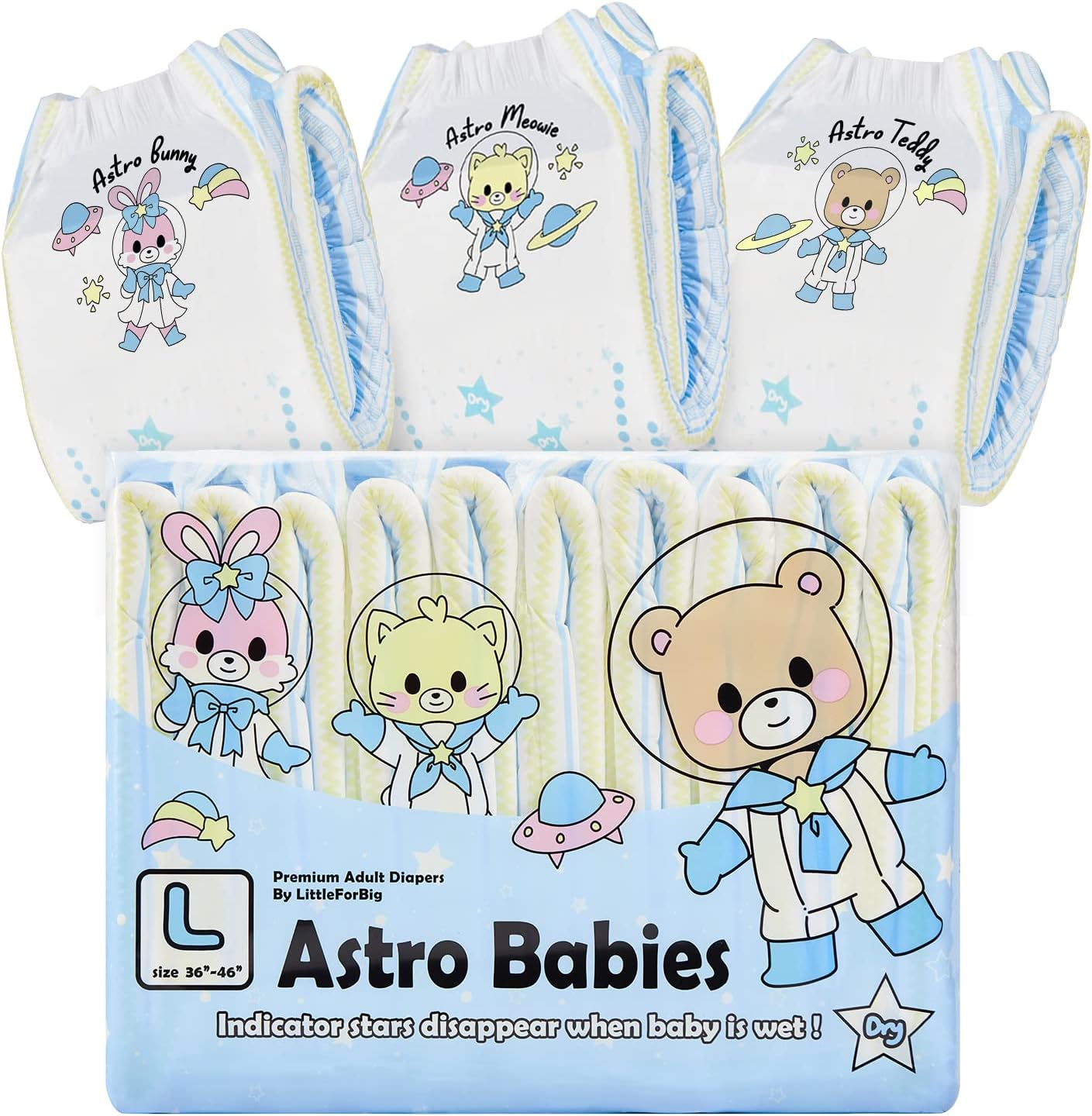 LittleForBigPrinted Adult Brief Diapers 10 Pieces - Astro Babies (Large 36"-48")