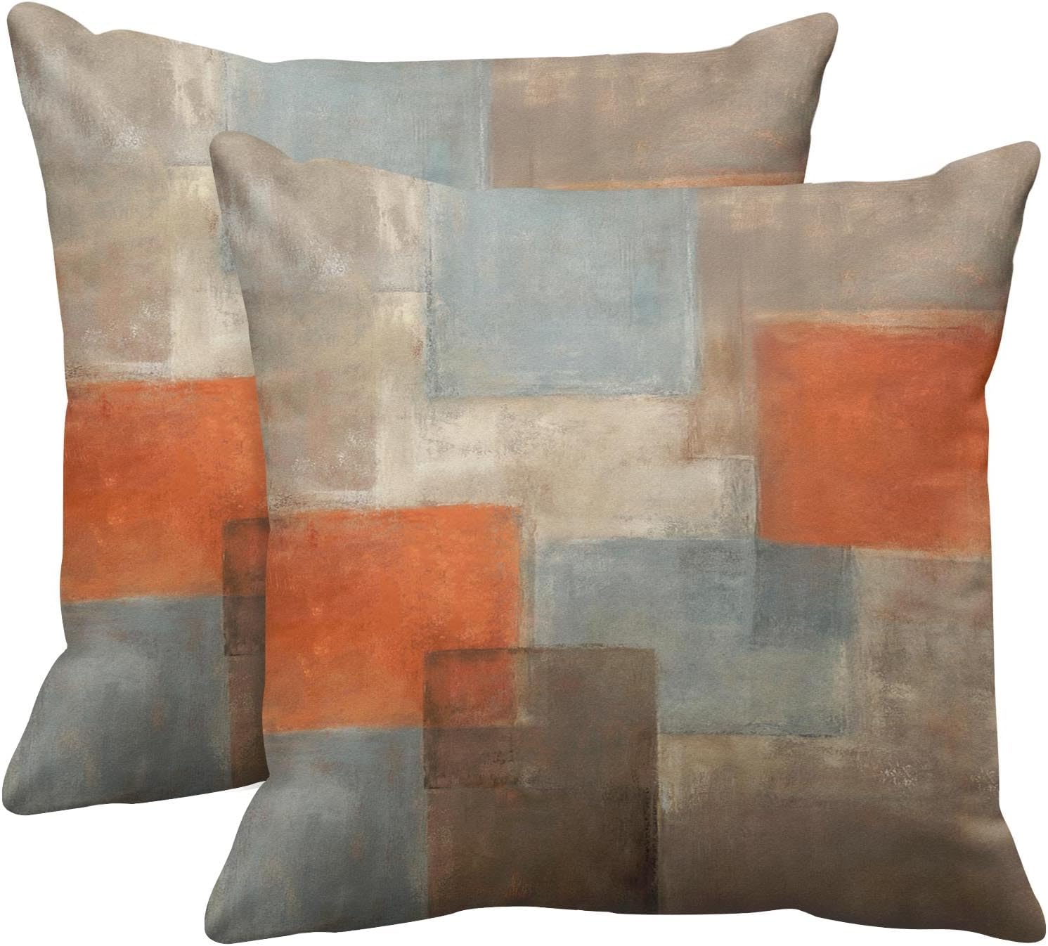 Britimes Throw Pillow Covers Modern Home Art Decor, 18 x 18 Inches Set of 2 Pillow Cases Decorative, Abstract Oil Painting Pillowcases for Bedroom, Living Room, Grey Burnt Orange