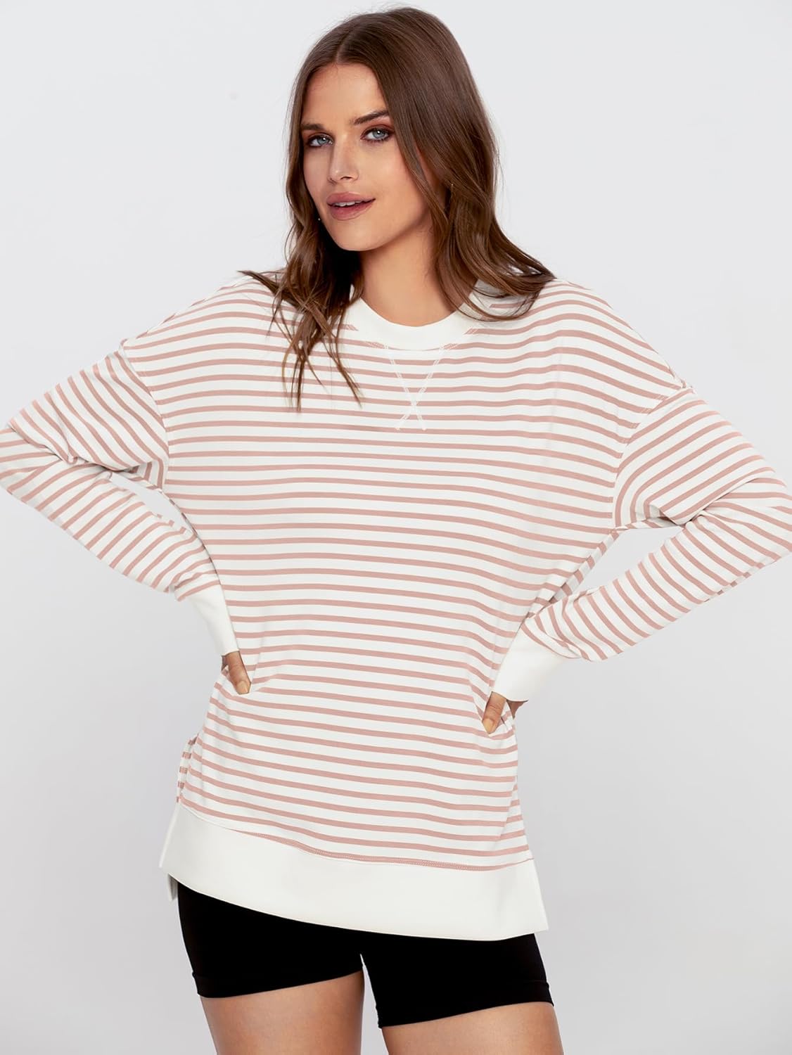 Simplee Womens Sweatshirt Long Sleeve Crewneck Striped Sweatshirt for Women 2024 Trendy Fall Tops Pullover Sweatshirts - Image 6