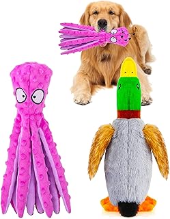 NBiefuny Dog Squeaky Toys Octopus - Crinkle Plush Dog Toys for Puppy Teething, Durable Interactive Dog Chew Toys for Small to Medium Dogs Training and Reduce Boredom, 2 Pack