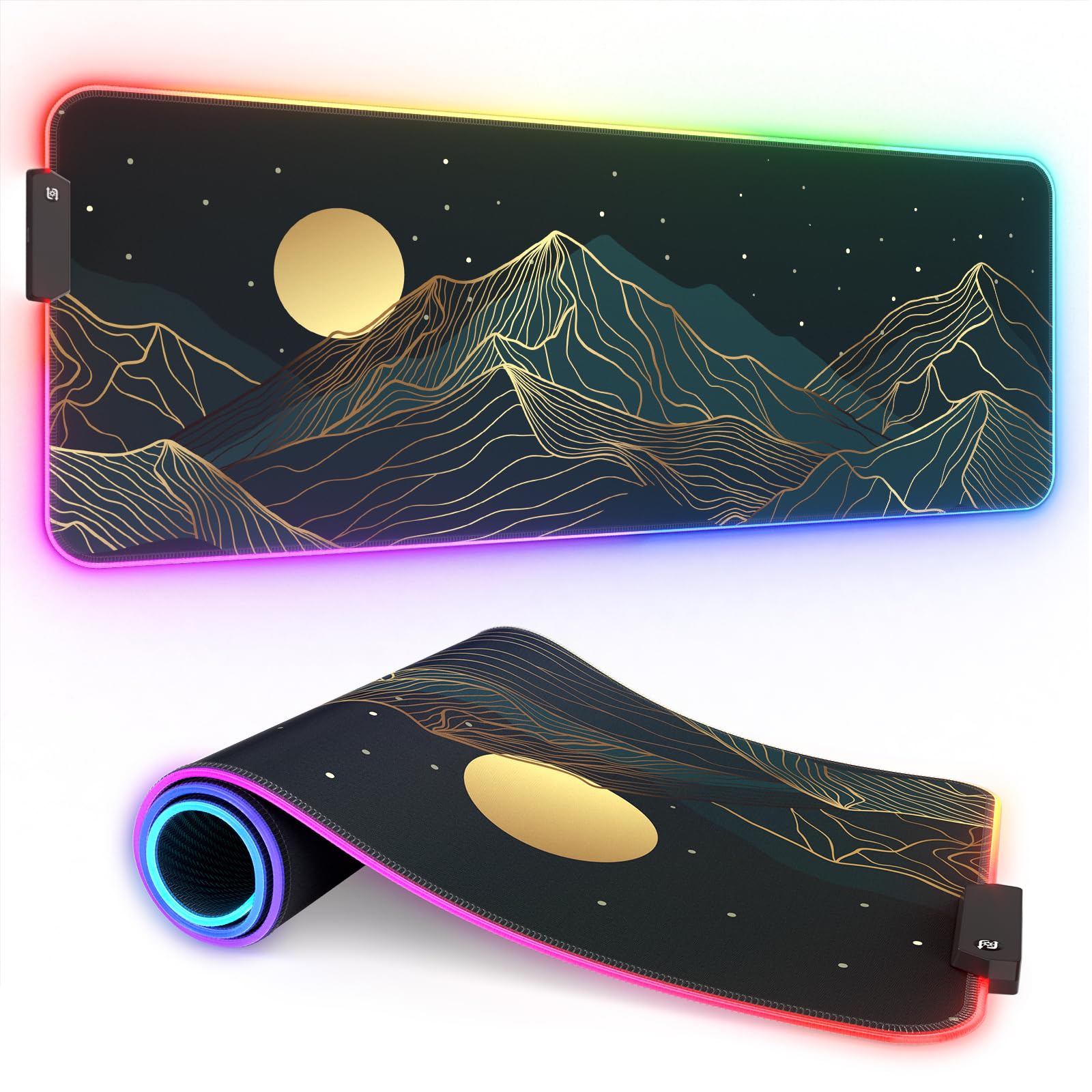 ITNRSIIET RGB Gaming Mouse Pad, Full Desk XL Extended Large Gaming Mousepad, 12 Lighting Modes 30% Thicker Big LED Desk Mat for Gamers,Starry Sky Mountain Moon