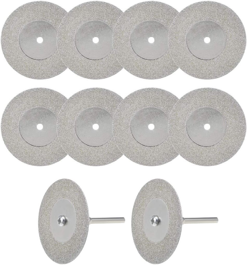 uxcell 10 Pcs 40mm Diamond Cutting Wheels Cut Off Wheel with 2 Pcs Mandrels for Rotary Tool
