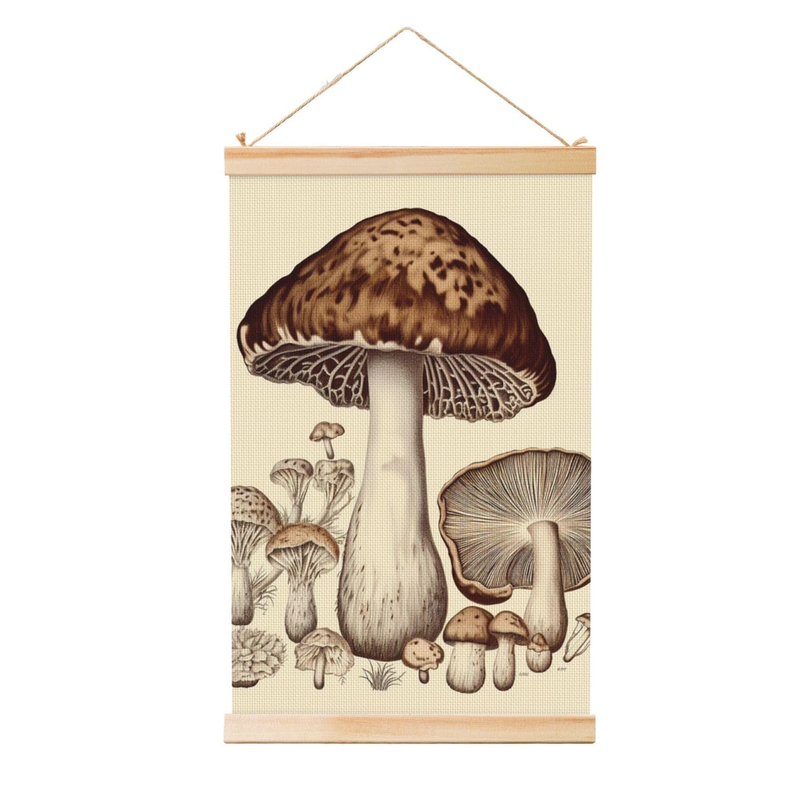 Vintage Mushrooms Drawing Posters Wooden Shaft Hanging Poster Canvas Prints Scroll Wall Art Painting Vintage Wall Banner Modern Artwork Decor for Home Decor Ready to Hang 20"x30"