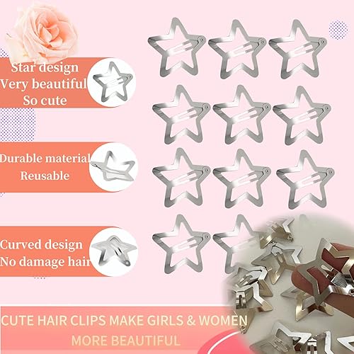 Miniatura 4 de 12 pinzas para el cabello con forma de estrella para niñas y mujeres, Y2K 2000, pasadores de pelo con estrella antideslizante, pinzas de metal