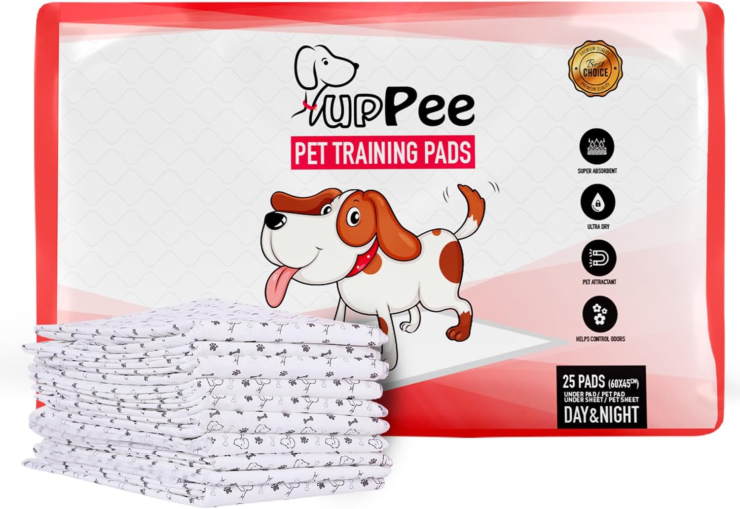 PUPPEE Pet Training Pads For Dogs, Cats, Puppies & Pets, Super Absorbent Urine Mats | Poop & Pee Trainer | Potty Pads, Pet & Puppy Peeing Toilet Trainer | 100% Water Proof & Non Slippery- 60X45CM ( Medium ) - 25 COUNT